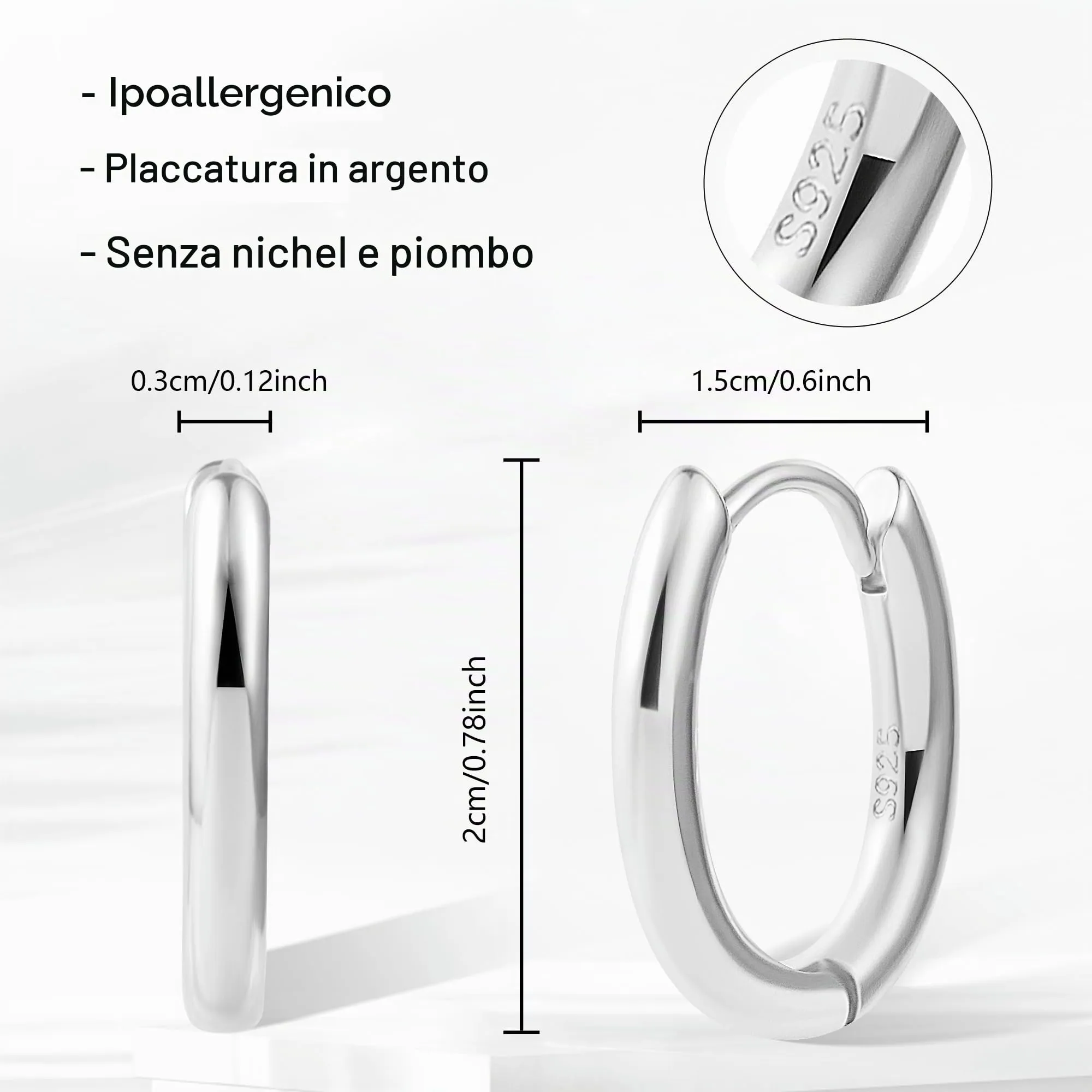 ALEXCRAFT Orecchini a cerchio Mini Huggie Ovali in Argento, 15 mm - immagine 7