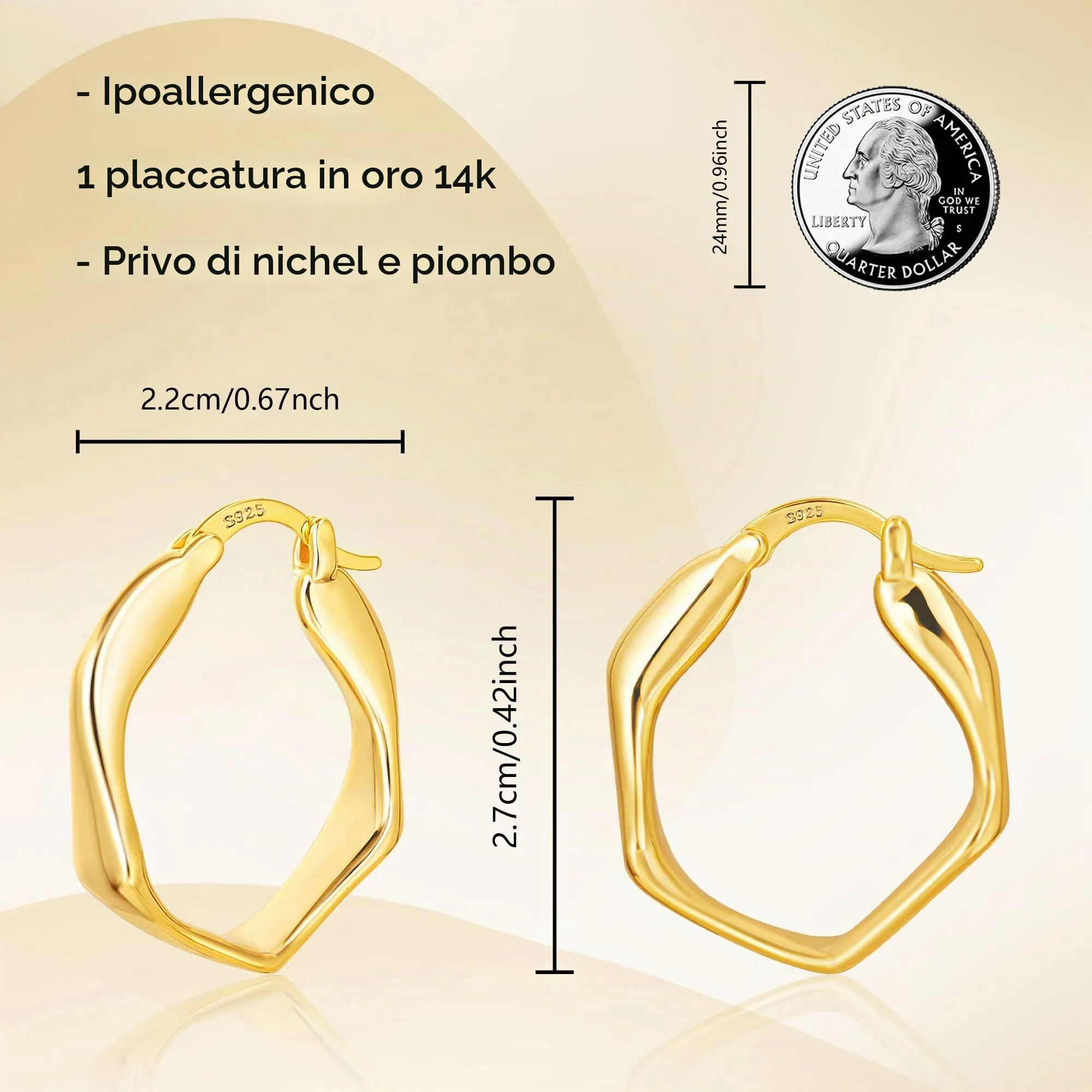 ALEXCRAFT Orecchini a Cerchio Intrecciati Geometrici in Oro 14K Placcato, 22 mm, E3180 - immagine 7