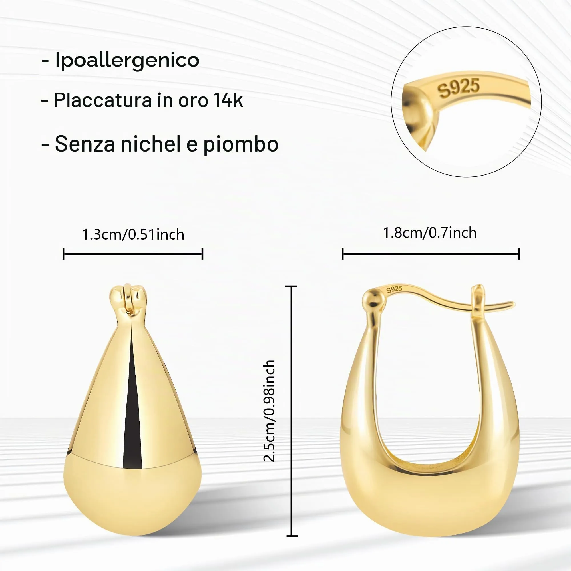 ALEXCRAFT Orecchini a Cerchio Ovali in Oro 14K, 18 mm - immagine 7