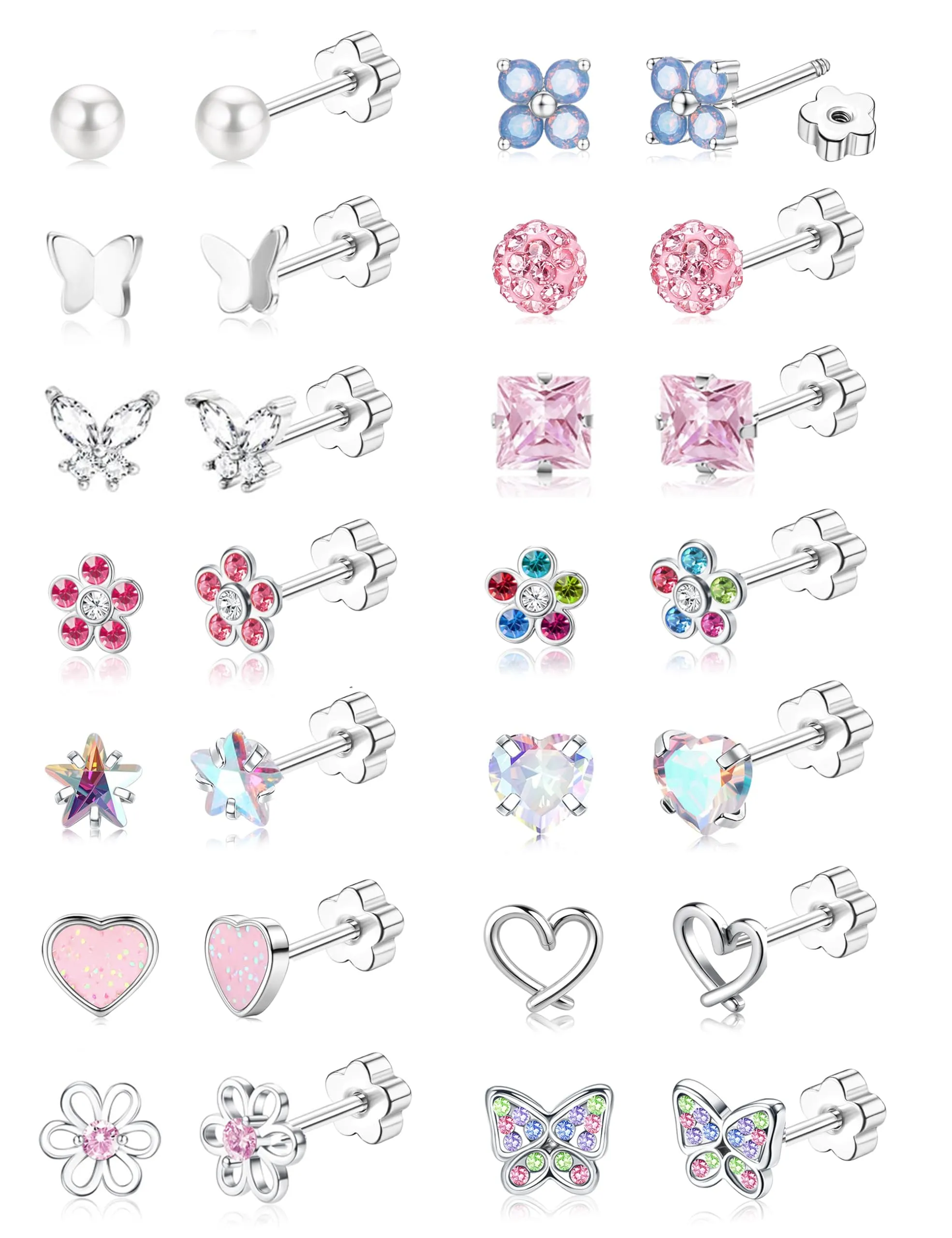 Milacolato Set di 14 paia di orecchini in acciaio inossidabile e rame per donna e bambina, color argento - immagine 1