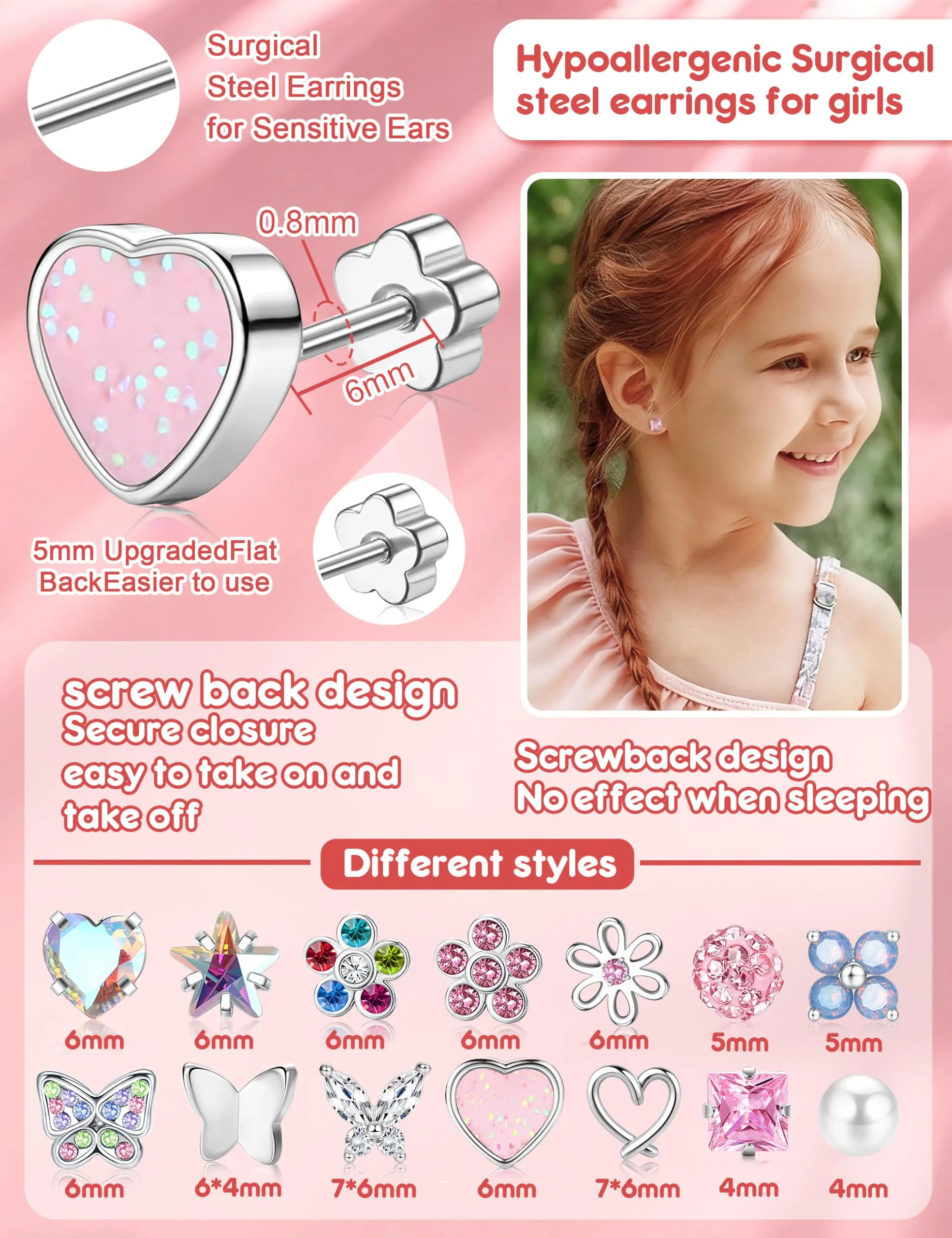 Milacolato Set di 14 paia di orecchini in acciaio inossidabile e rame per donna e bambina, color argento - immagine 2