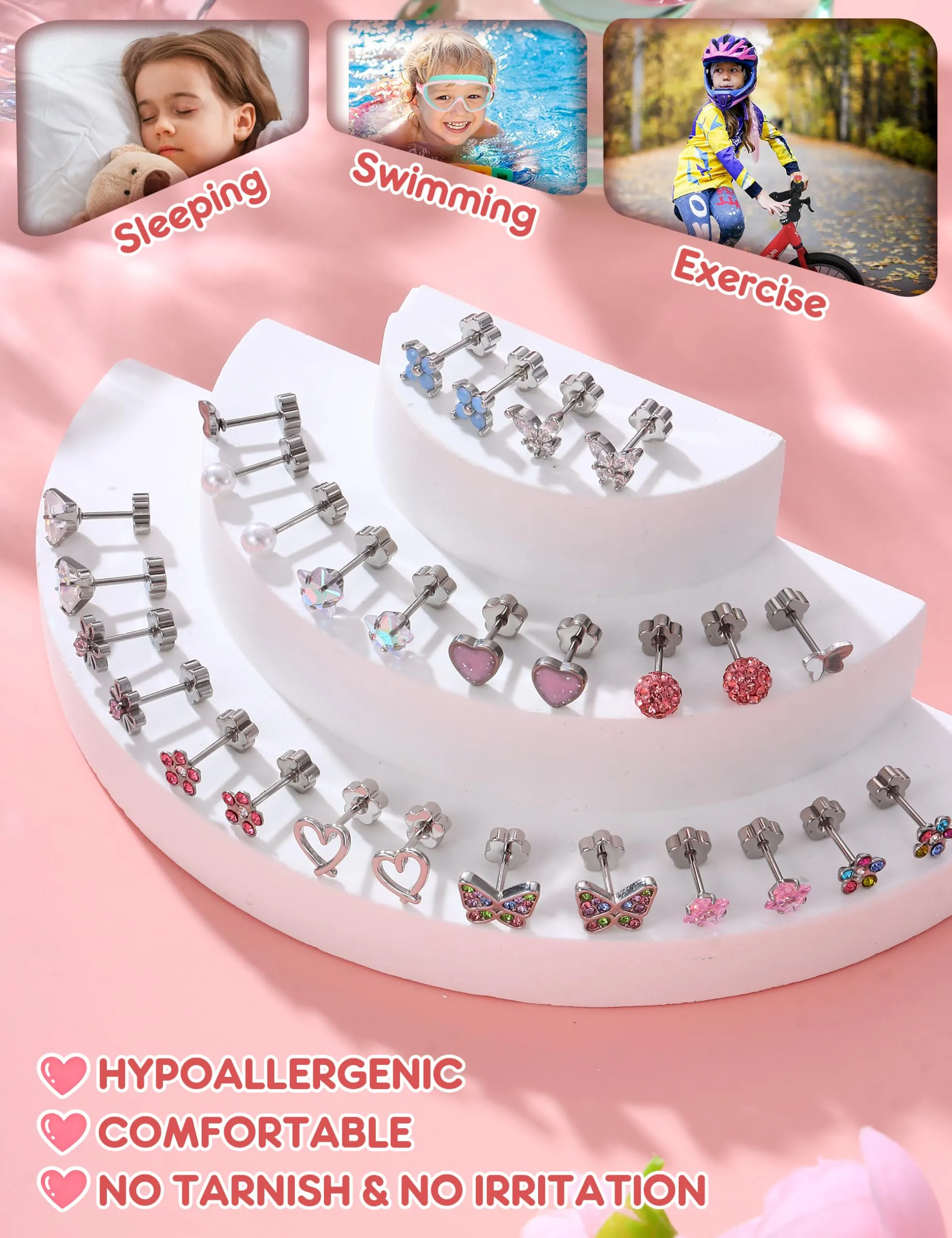Milacolato Set di 14 paia di orecchini in acciaio inossidabile e rame per donna e bambina, color argento - immagine 6