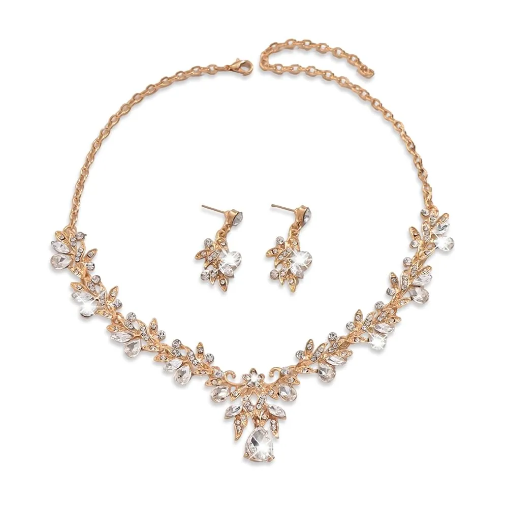 XFSRG Set Gioielli Donna con Collana, Orecchini e Bracciale in Cristallo Strass (Bianco Oro) - immagine 1