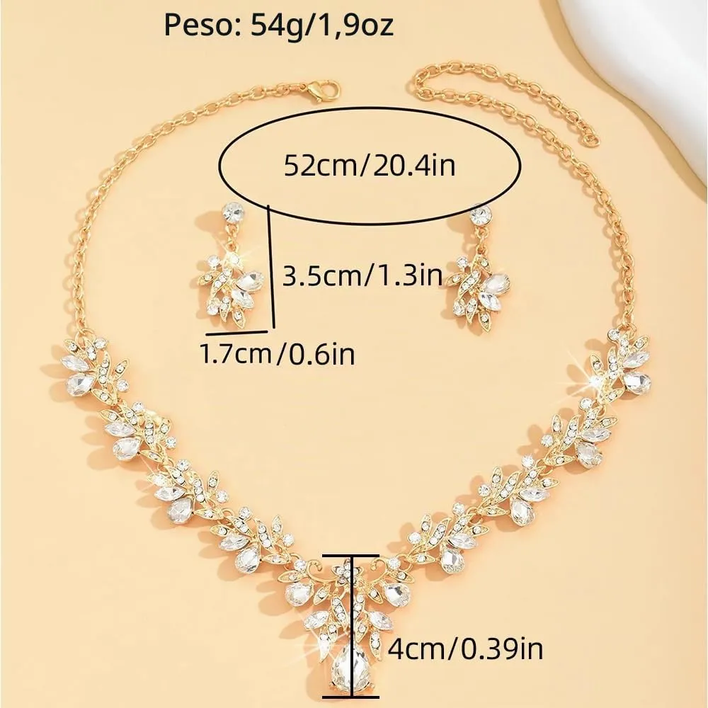 XFSRG Set Gioielli Donna con Collana, Orecchini e Bracciale in Cristallo Strass (Bianco Oro) - immagine 2