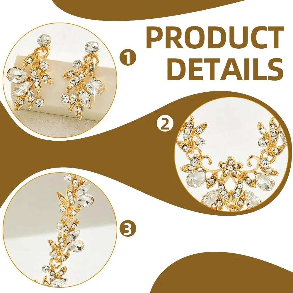 XFSRG Set Gioielli Donna con Collana, Orecchini e Bracciale in Cristallo Strass (Bianco Oro) - immagine 3