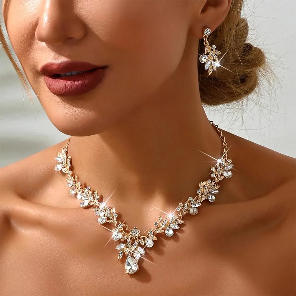 XFSRG Set Gioielli Donna con Collana, Orecchini e Bracciale in Cristallo Strass (Bianco Oro) - immagine 4