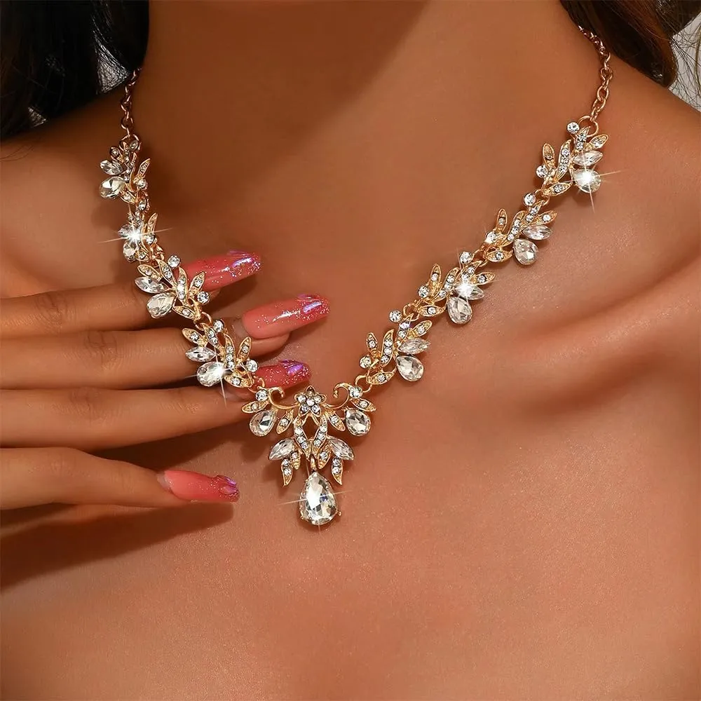 XFSRG Set Gioielli Donna con Collana, Orecchini e Bracciale in Cristallo Strass (Bianco Oro) - immagine 5