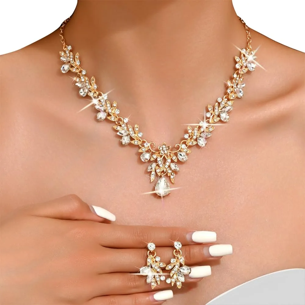 XFSRG Set Gioielli Donna con Collana, Orecchini e Bracciale in Cristallo Strass (Bianco Oro) - immagine 6