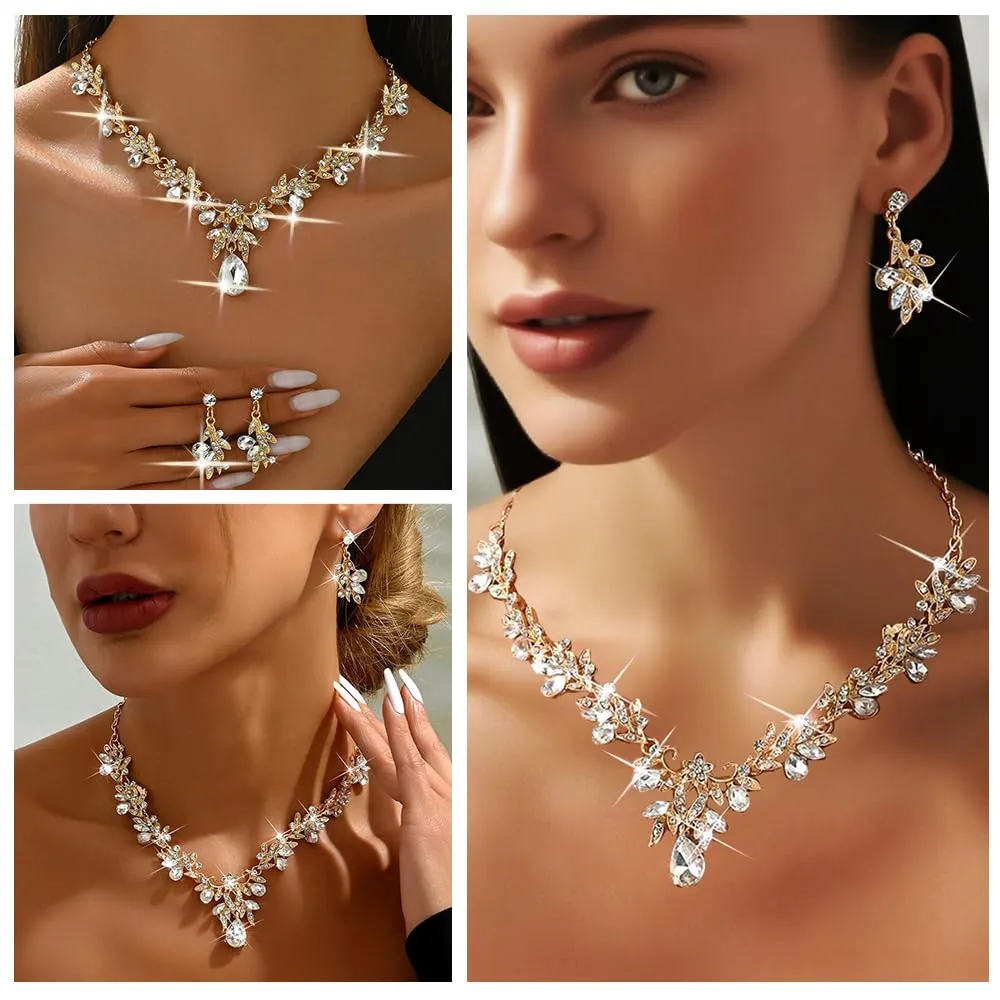 XFSRG Set Gioielli Donna con Collana, Orecchini e Bracciale in Cristallo Strass (Bianco Oro) - immagine 7