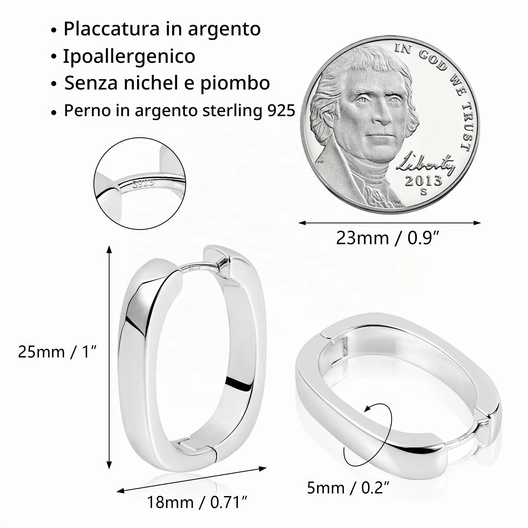 ALEXCRAFT Orecchini a Cerchio in Argento Ipoallergenici 18 mm - immagine 7