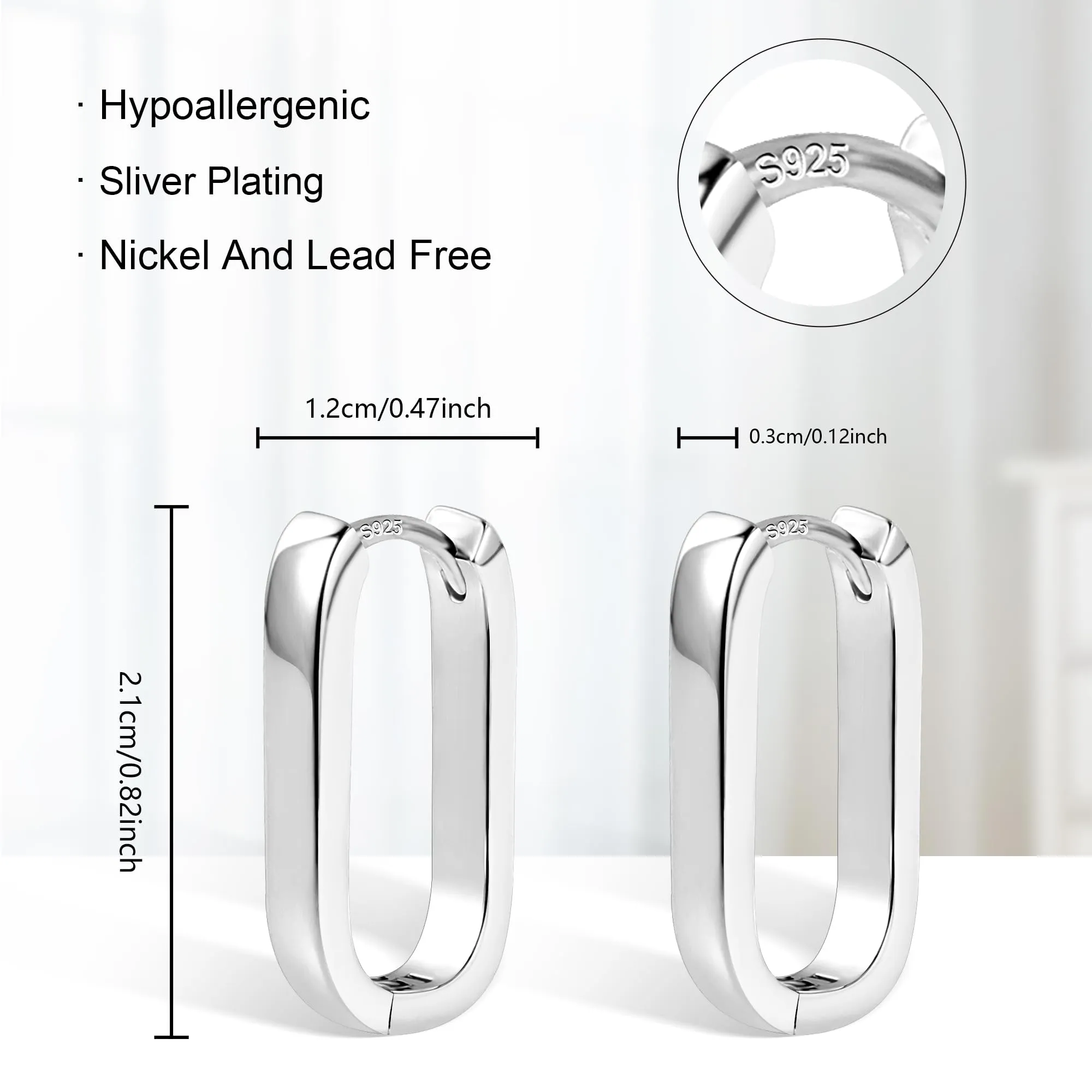 ALEXCRAFT Orecchini a Cerchio Quadrati Geometrici Chunky in Argento, 12 mm - immagine 7