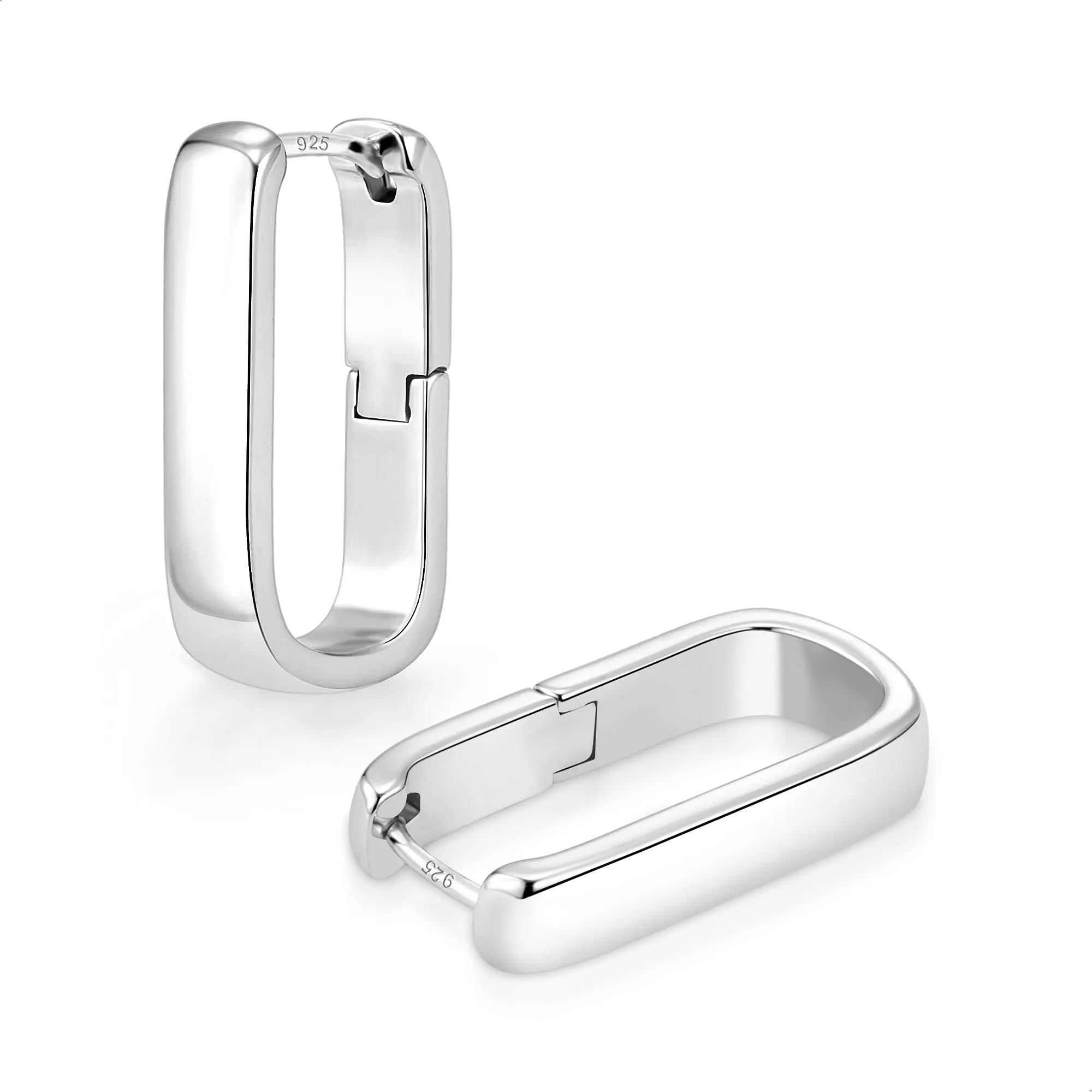 ALEXCRAFT Orecchini a Cerchio Rettangolari in Argento Ipoallergenici, 13 mm - immagine 2