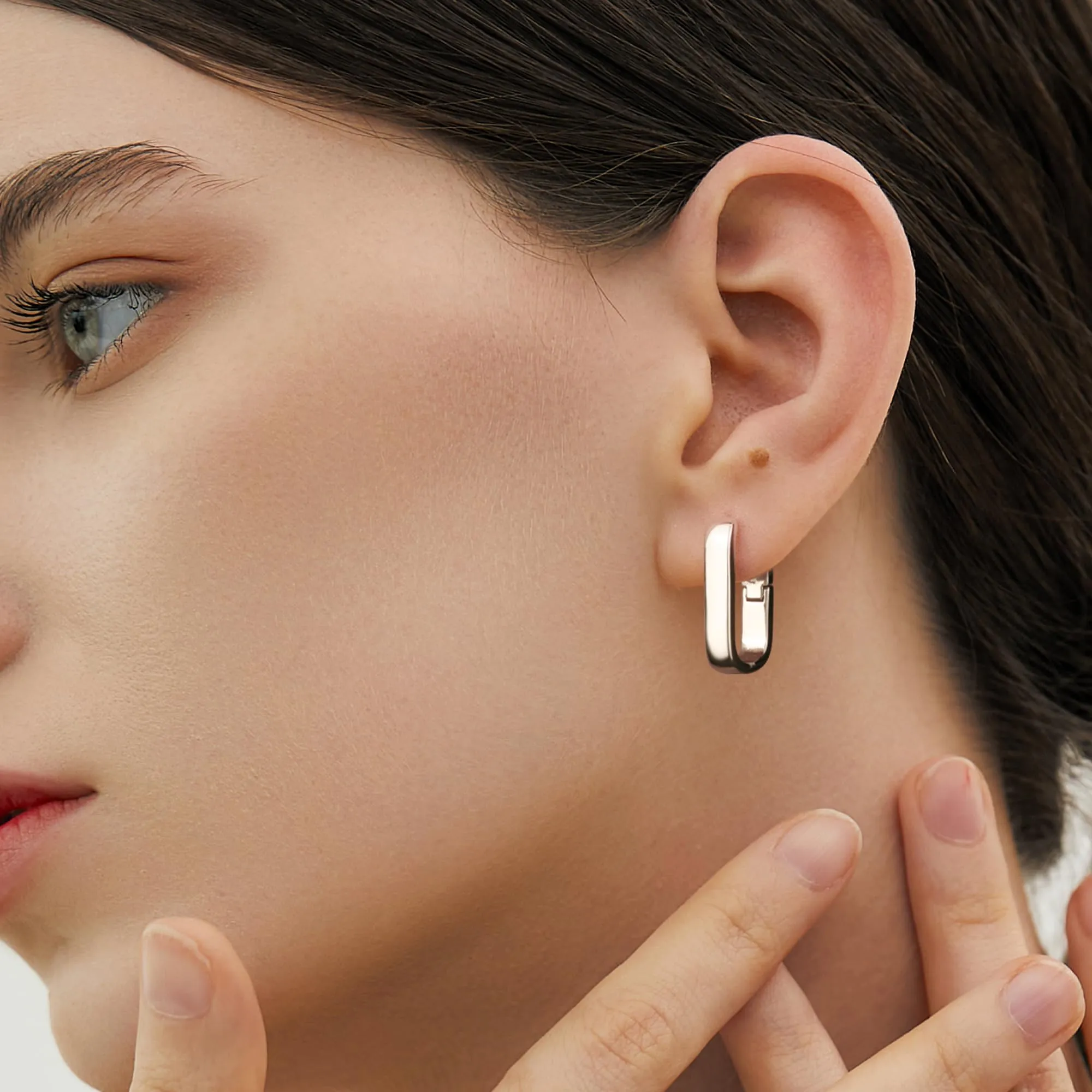 ALEXCRAFT Orecchini a Cerchio Rettangolari in Argento Ipoallergenici, 13 mm - immagine 4