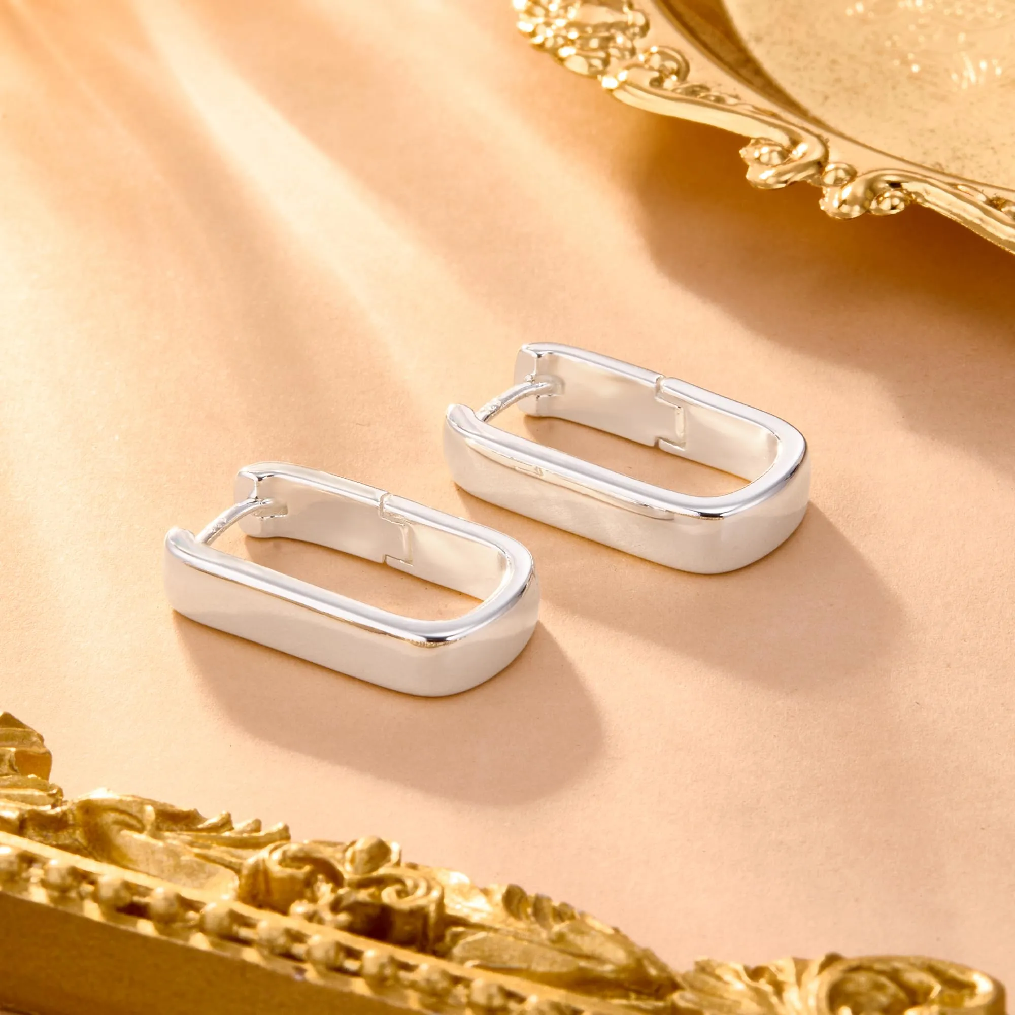 ALEXCRAFT Orecchini a Cerchio Rettangolari in Argento Ipoallergenici, 13 mm - immagine 5
