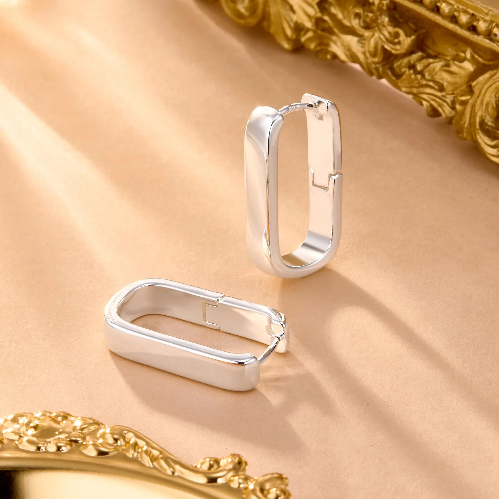 ALEXCRAFT Orecchini a Cerchio Rettangolari in Argento Ipoallergenici, 13 mm - immagine 6