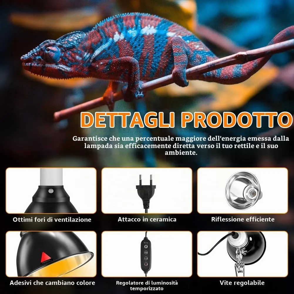 HOTUT Lampada Riscaldante UVA UVB per Tartarughe e Rettili con Timer e Temperatura Regolabile - immagine 3
