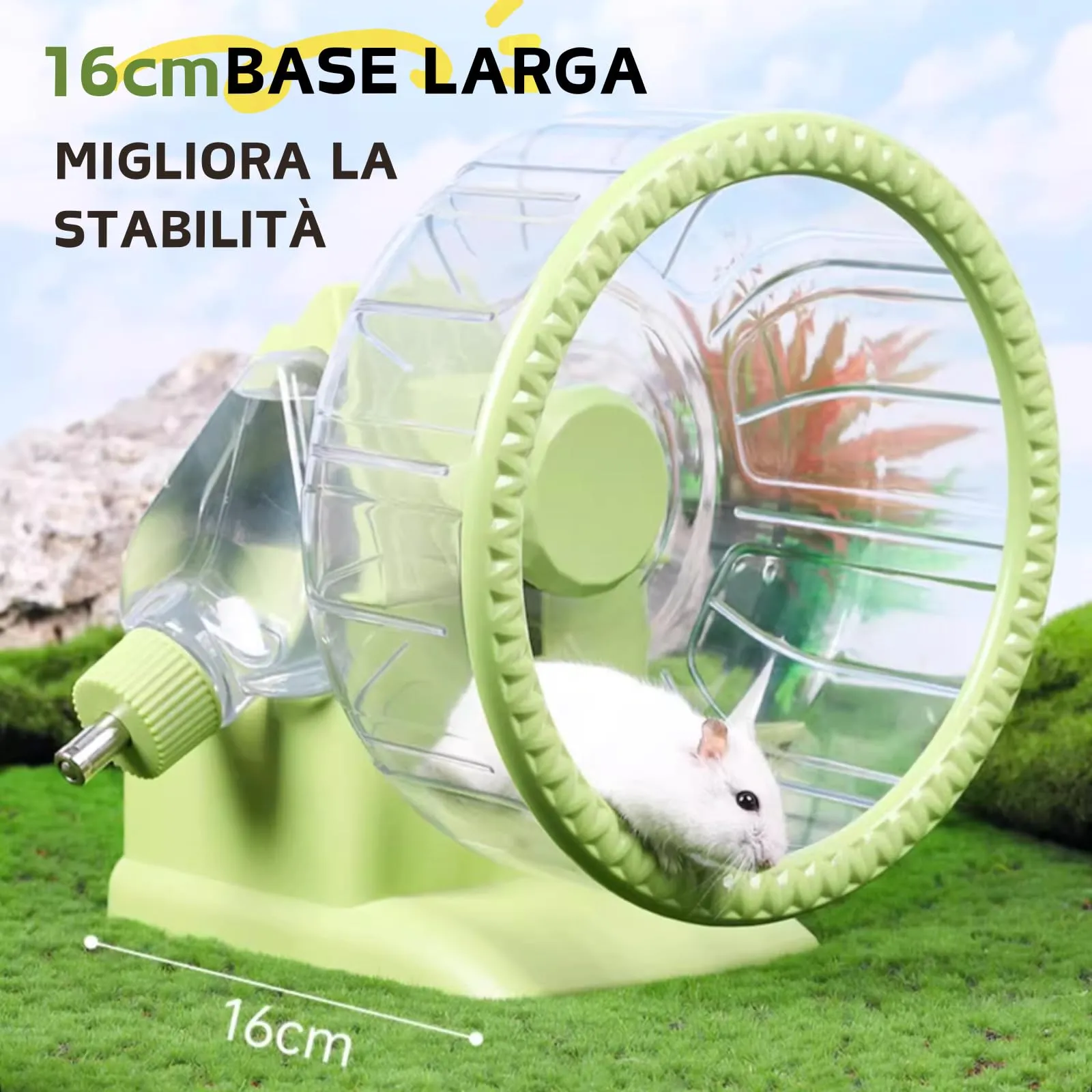 TOKAYIFE Casa 4 in 1 per Criceti con Ruota, Ciotola, Bottiglia d'Acqua e Nascondiglio, Verde, 16cm - immagine 4