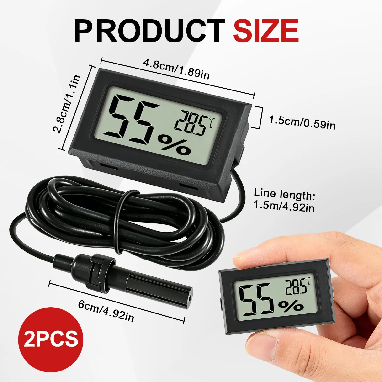 VBGURR Termometri Igrometri Digitali con Display LCD e Sonda (Set da 2) - immagine 3