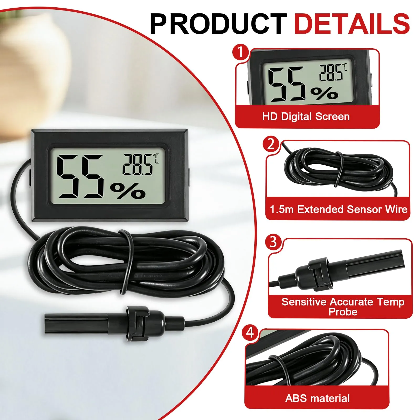VBGURR Termometri Igrometri Digitali con Display LCD e Sonda (Set da 2) - immagine 5