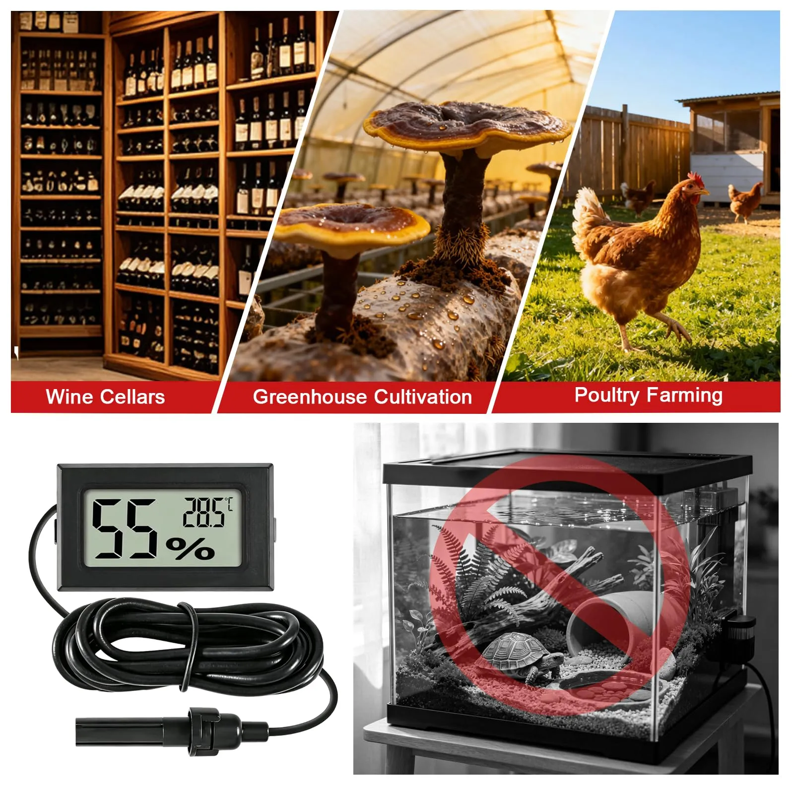 VBGURR Termometri Igrometri Digitali con Display LCD e Sonda (Set da 2) - immagine 6