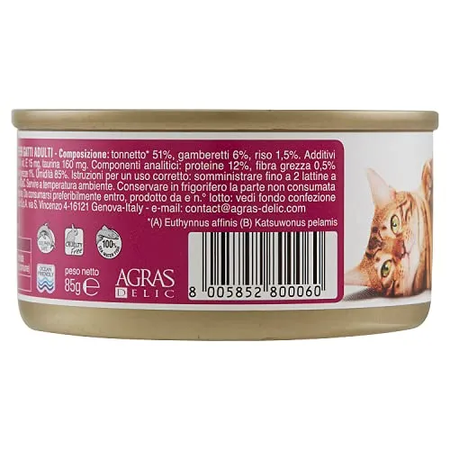 ADoC Cat Cibo Umido per Gatti Mix Tonnetto con Gamberetti, Spigola, Alicette e Prosciutto - 24 Lattine da 85g - immagine 2