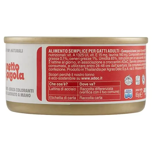 ADoC Cat Cibo Umido per Gatti Mix Tonnetto con Gamberetti, Spigola, Alicette e Prosciutto - 24 Lattine da 85g - immagine 5
