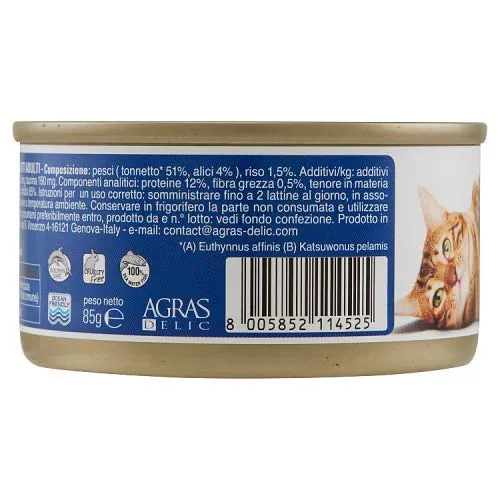 ADoC Cat Cibo Umido per Gatti Mix Tonnetto con Gamberetti, Spigola, Alicette e Prosciutto - 24 Lattine da 85g - immagine 7