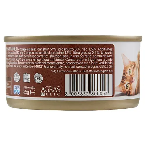 ADoC Cat Cibo Umido per Gatti Mix Tonnetto con Gamberetti, Spigola, Alicette e Prosciutto - 24 Lattine da 85g - immagine 8