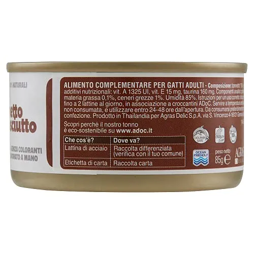ADoC Cat Cibo Umido per Gatti Mix Tonnetto con Gamberetti, Spigola, Alicette e Prosciutto - 24 Lattine da 85g - immagine 9