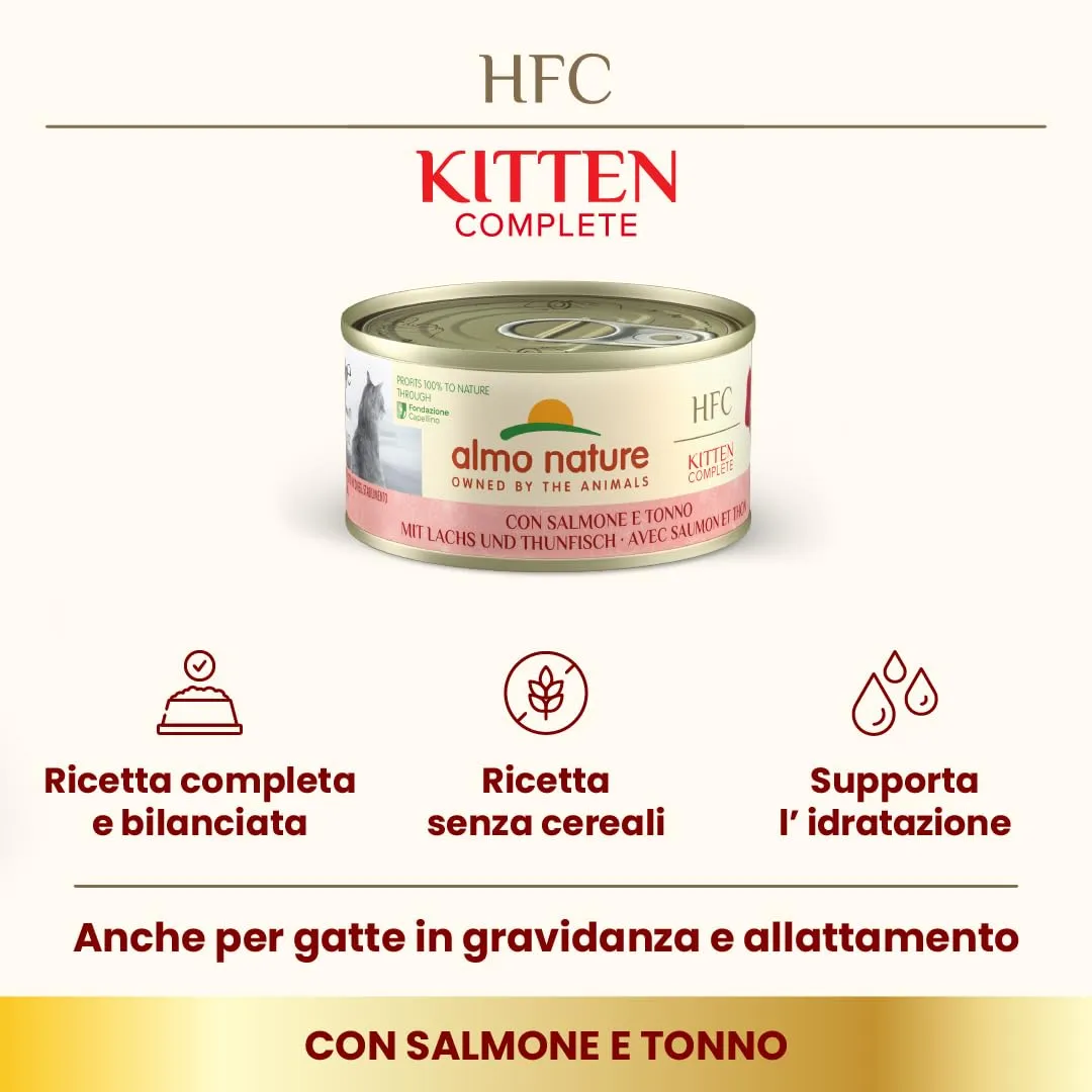 Almo Nature HFC Kitten Alimento Umido per Gattini Salmone e Tonno 1.68 kg (24 x 70 g) - immagine 2