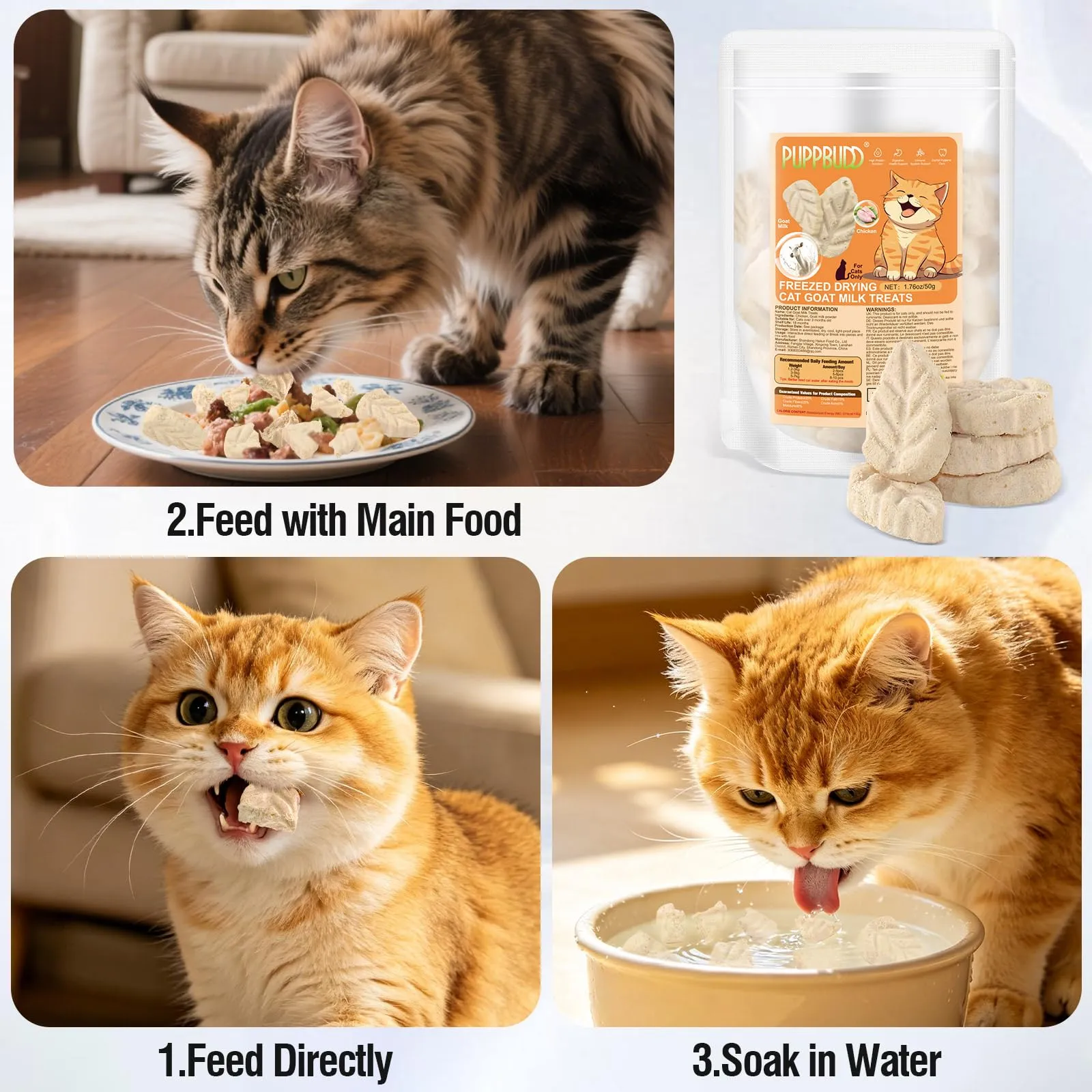PUPPBUDD Bastoncini di Erba per Gatti con Pollo e Latte di Capra, Snack Dentali Liofilizzati, 50g - immagine 6