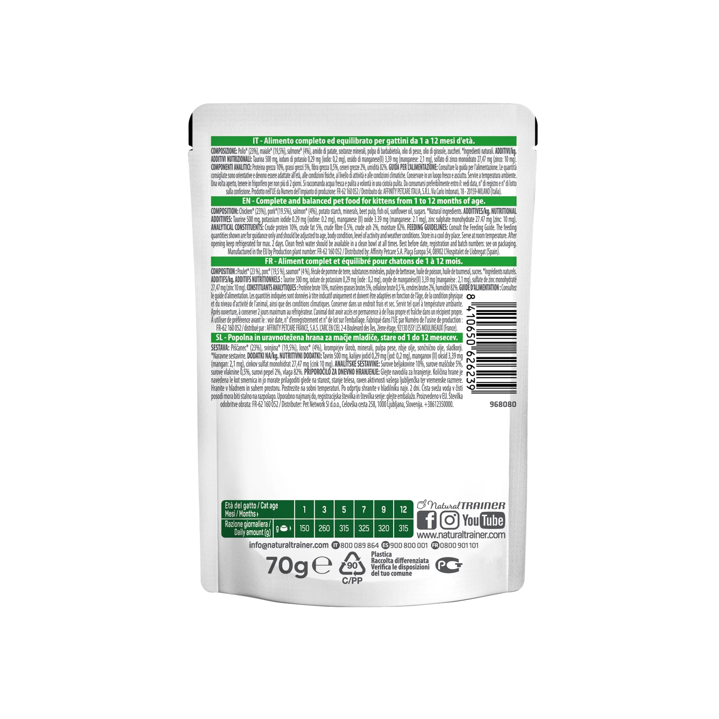 Trainer Natural Straccetti Cibo Umido per Gattini, Bocconcini in salsa con Salmone, 28 x 70g - immagine 3