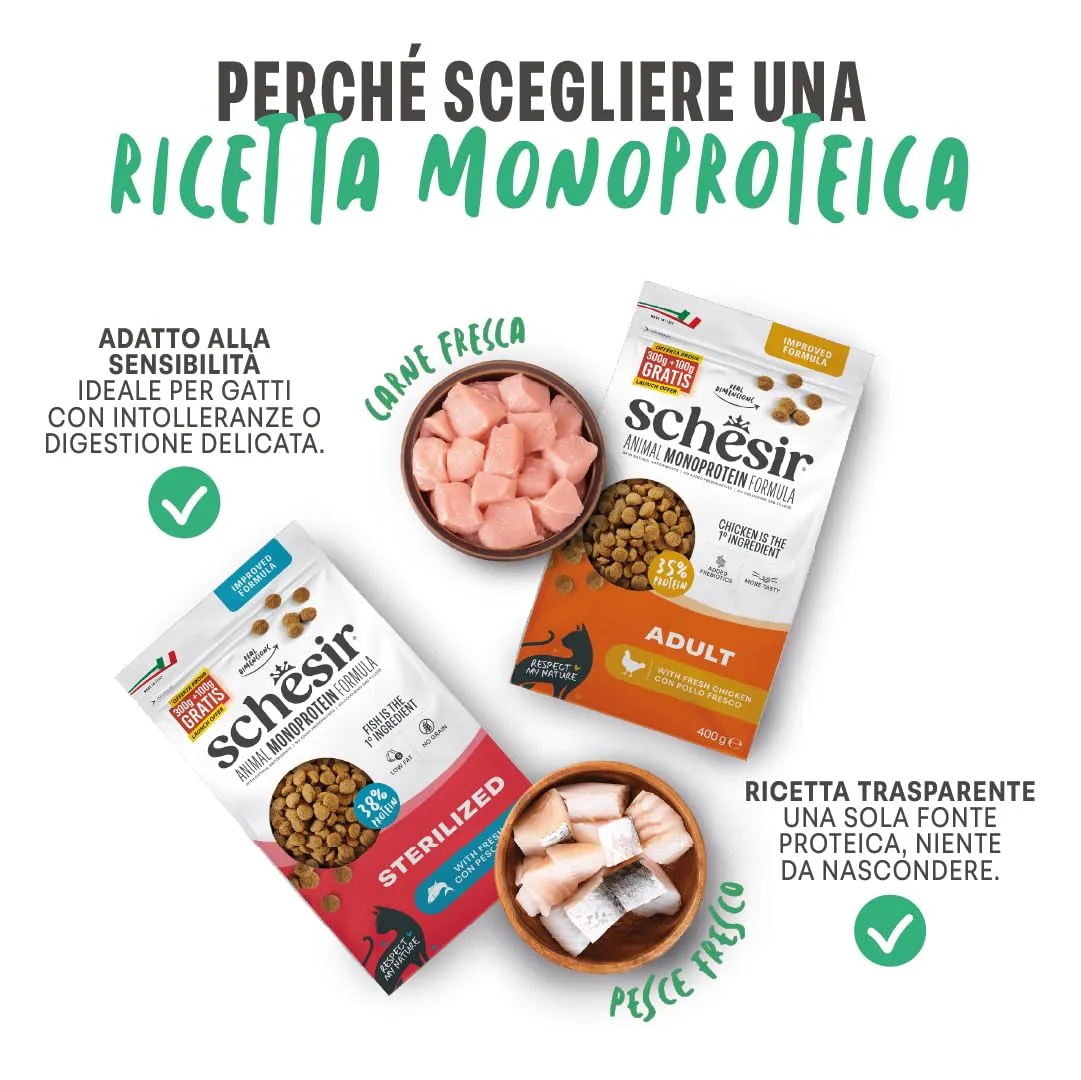 Schesir Animal Monoprotein Adult Pollo, Croccantini per Gatti, 10 kg - immagine 5