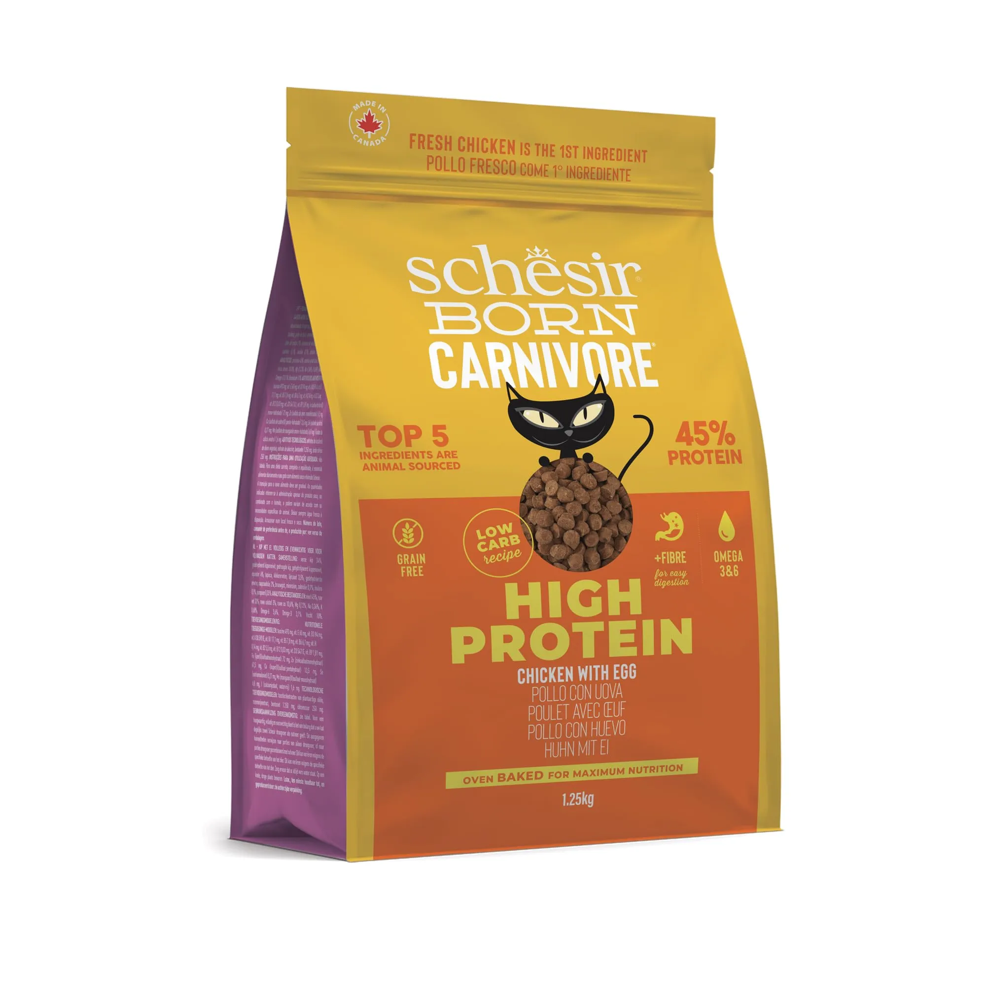 Schesir Born Carnivore Pollo e Uovo, Crocchette per Gatti Adulti Cotte al forno, 255g - immagine 2