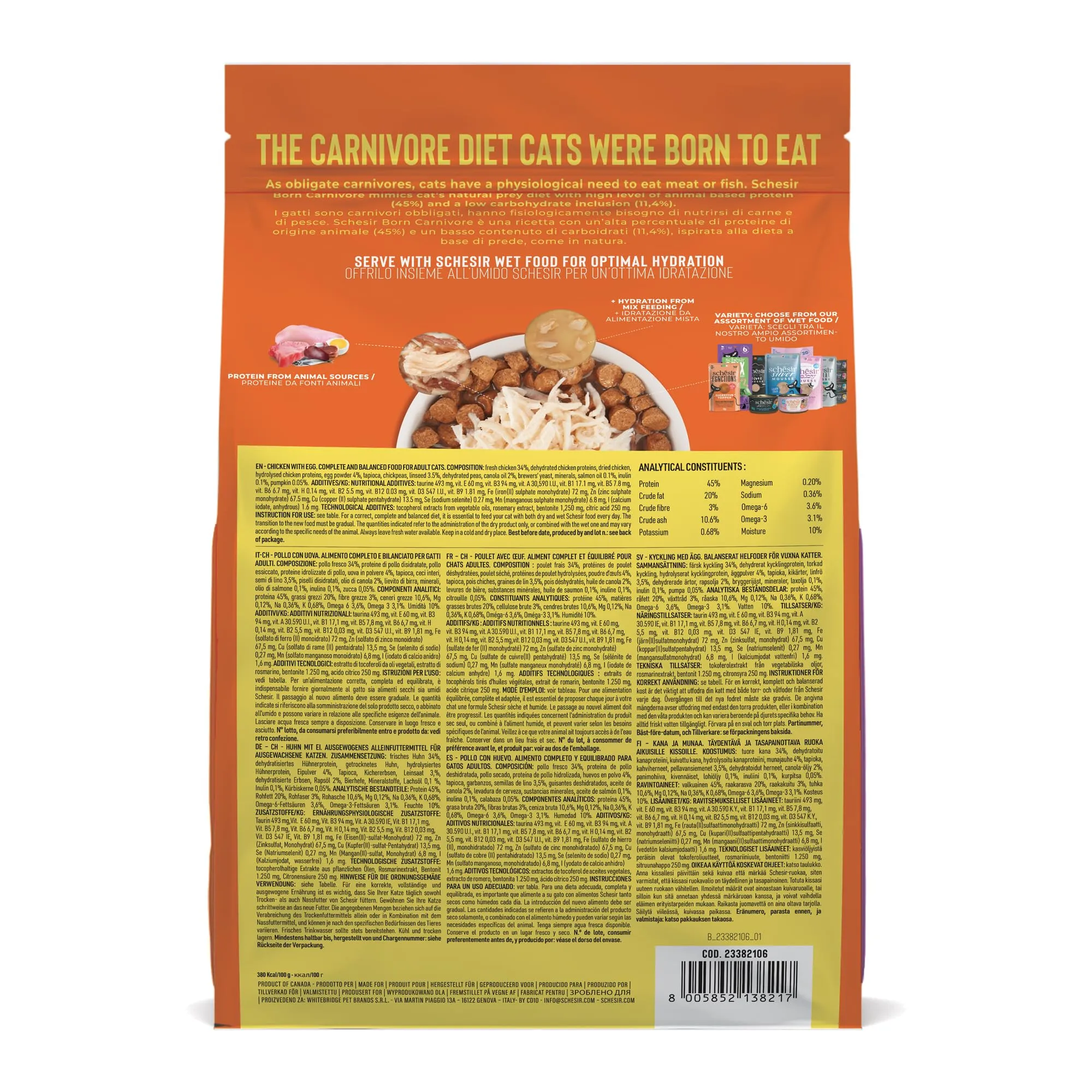 Schesir Born Carnivore Pollo e Uovo, Crocchette per Gatti Adulti Cotte al forno, 255g - immagine 3