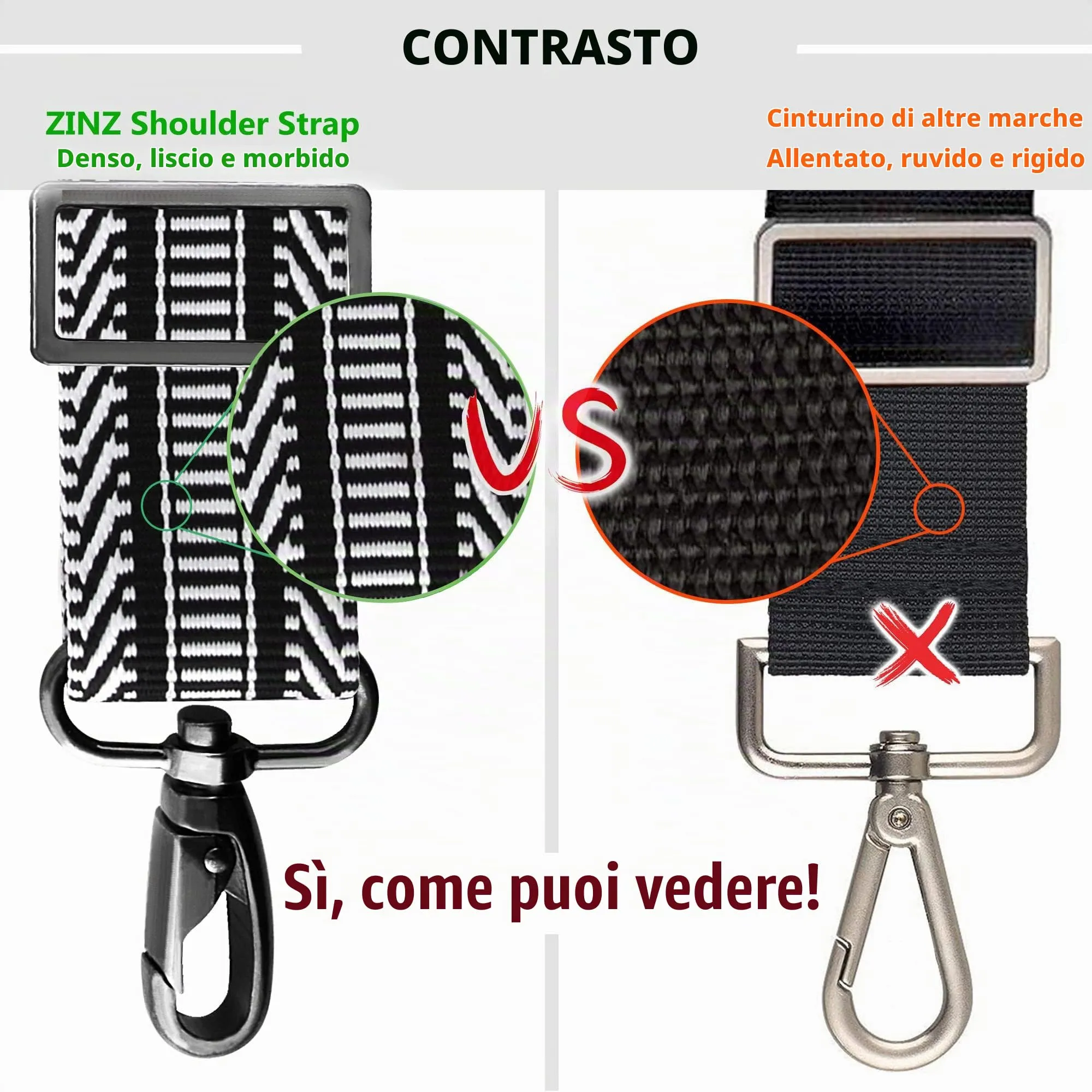 ZINZ Cinturino Regolabile con Imbottitura Fissa, 57 pollici, Nero e Bianco - immagine 4