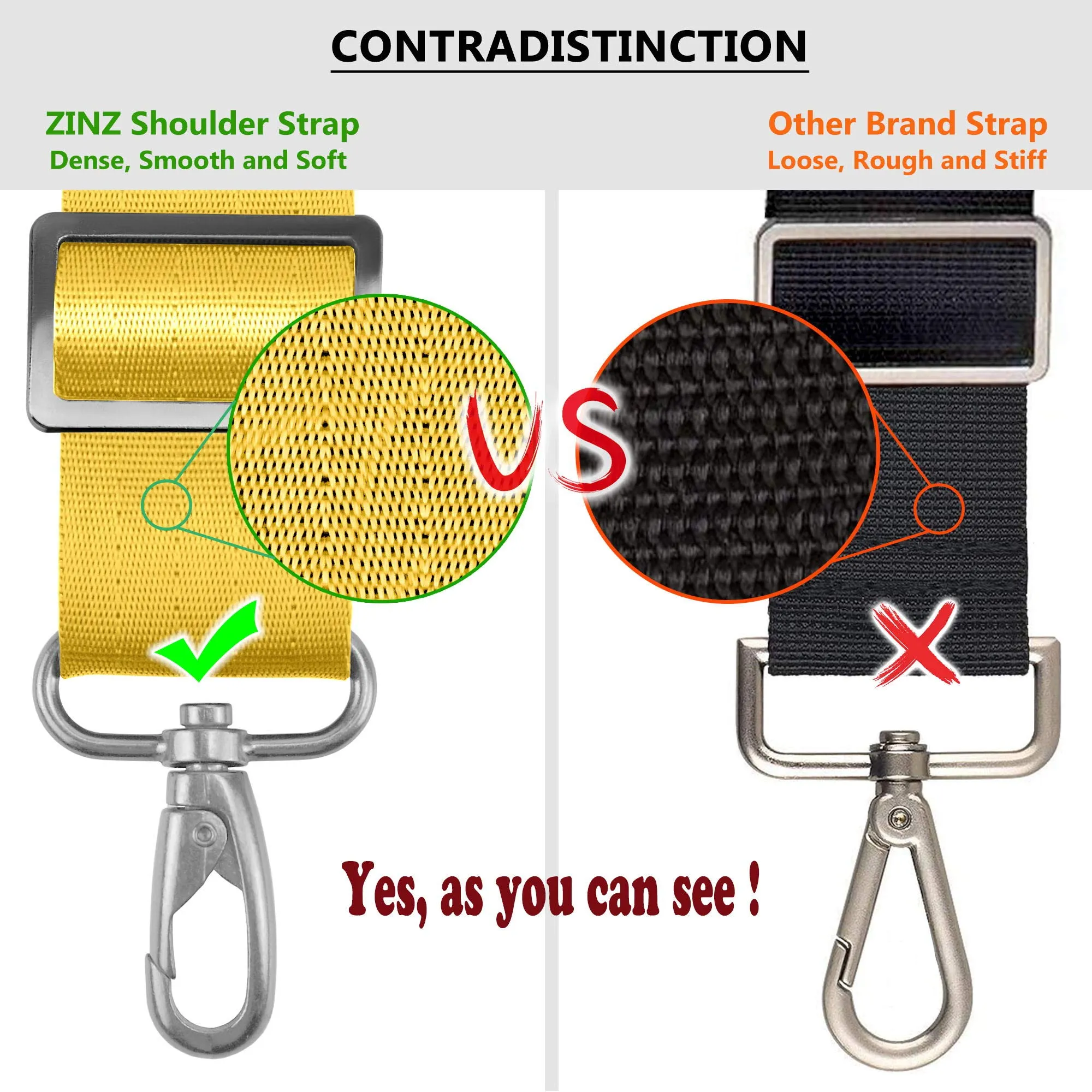 ZINZ Padded Adjustable Shoulder Bag Strap Replacement with D-ring (Y01L01), 57" - immagine 3