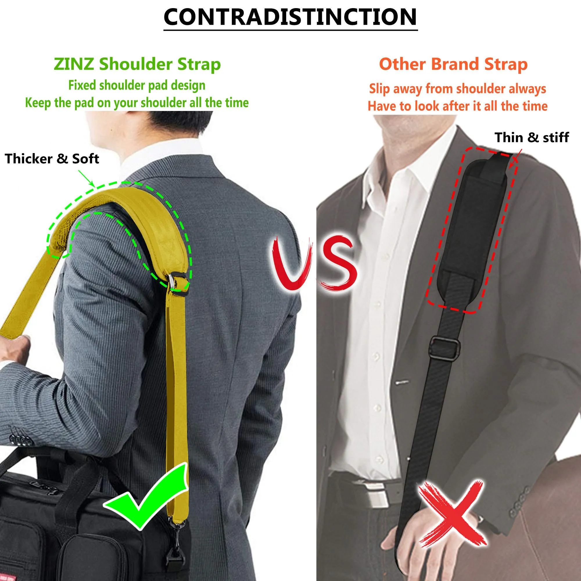 ZINZ Padded Adjustable Shoulder Bag Strap Replacement with D-ring (Y01L01), 57" - immagine 4