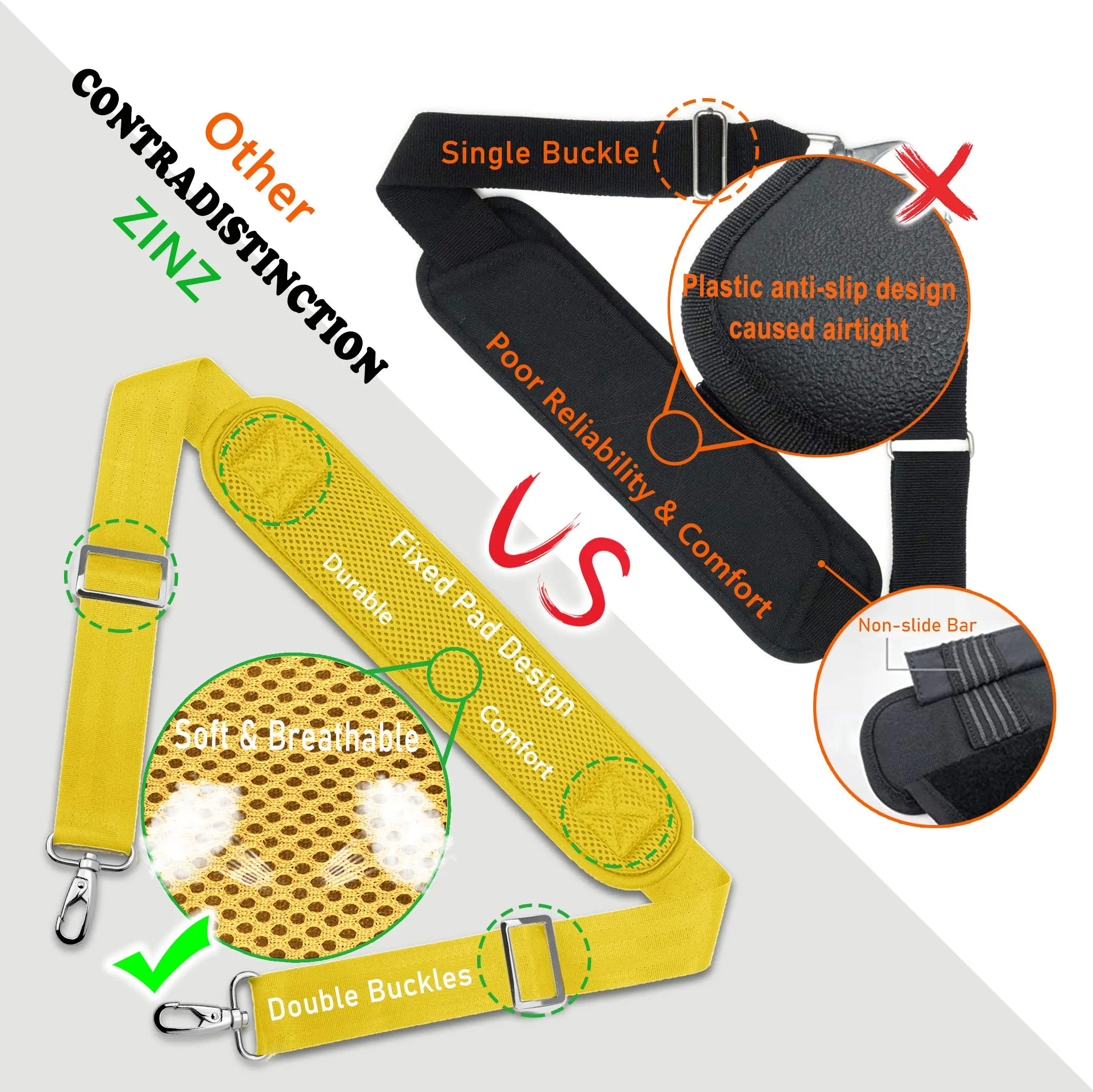 ZINZ Padded Adjustable Shoulder Bag Strap Replacement with D-ring (Y01L01), 57" - immagine 5