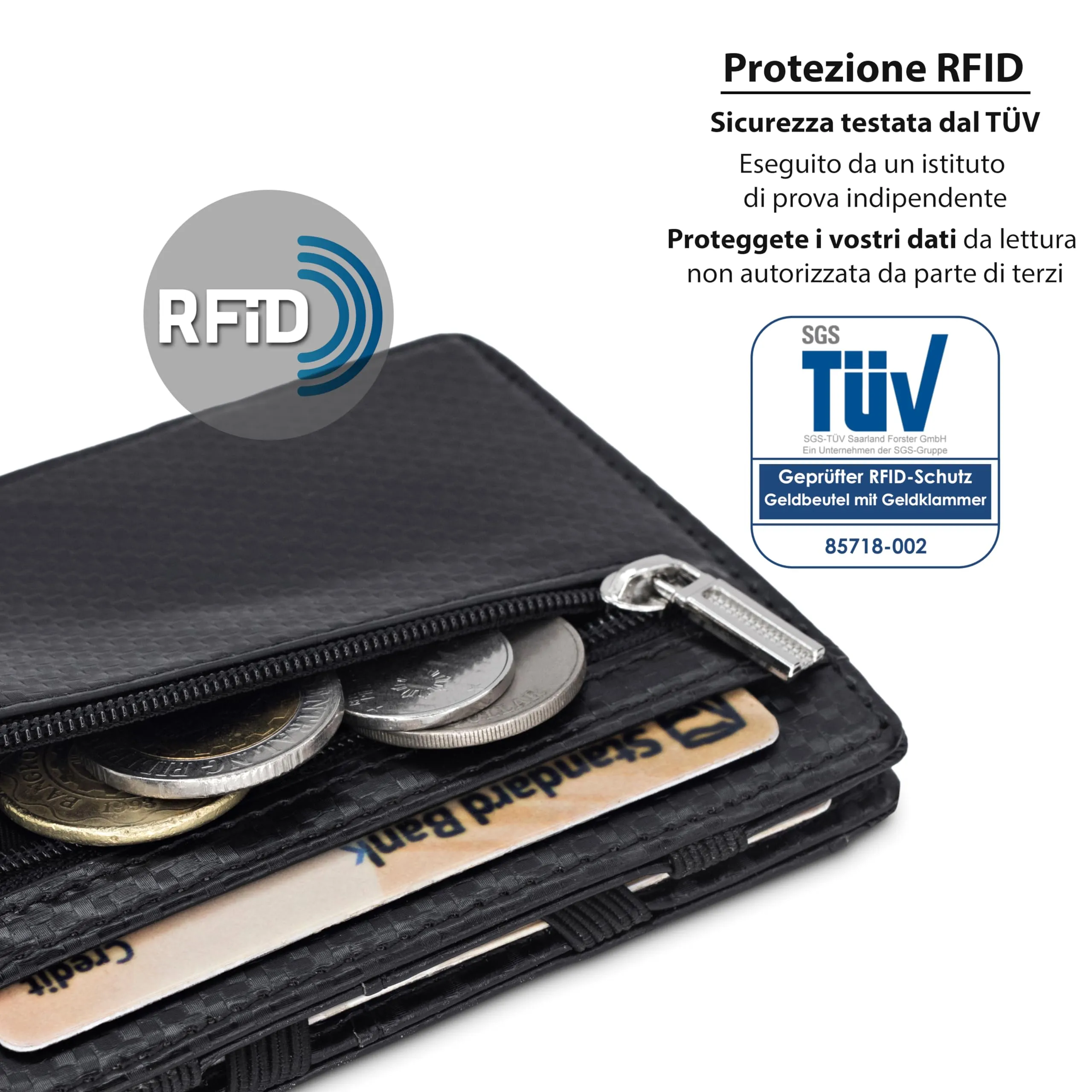 TRAVANDO Magic Wallet Portafoglio da Uomo Slim con Protezione RFID e Portamonete - immagine 5
