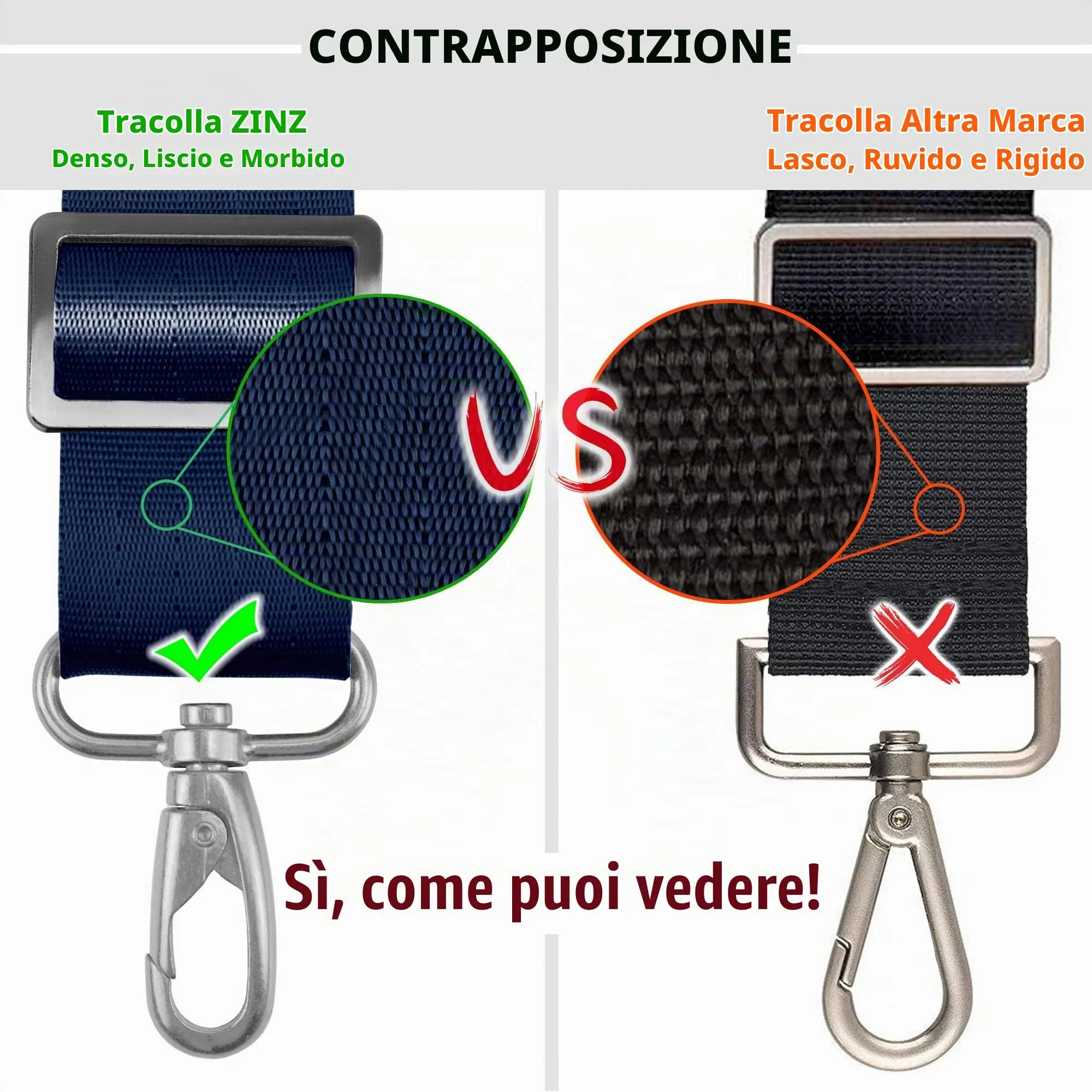 ZINZ Padded Adjustable Shoulder Bag Strap Replacement with D-ring, 57" (B01L01) - immagine 3