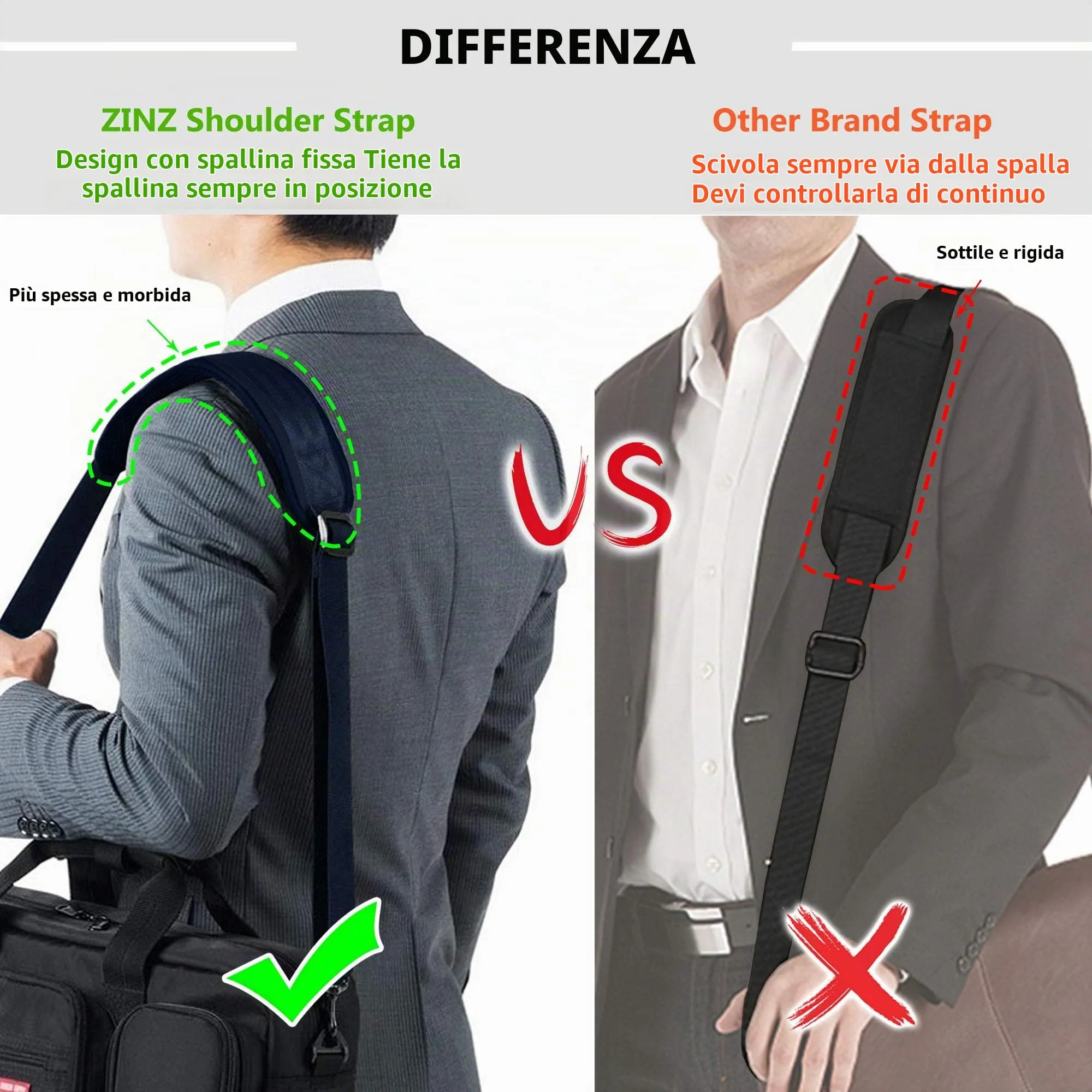 ZINZ Padded Adjustable Shoulder Bag Strap Replacement with D-ring, 57" (B01L01) - immagine 4