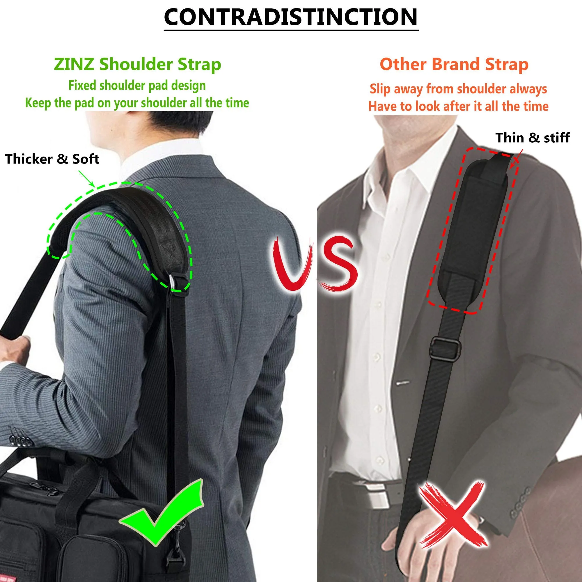ZINZ Padded Adjustable Shoulder Bag Strap Replacement with D-ring, 79" (B01K01) - immagine 4