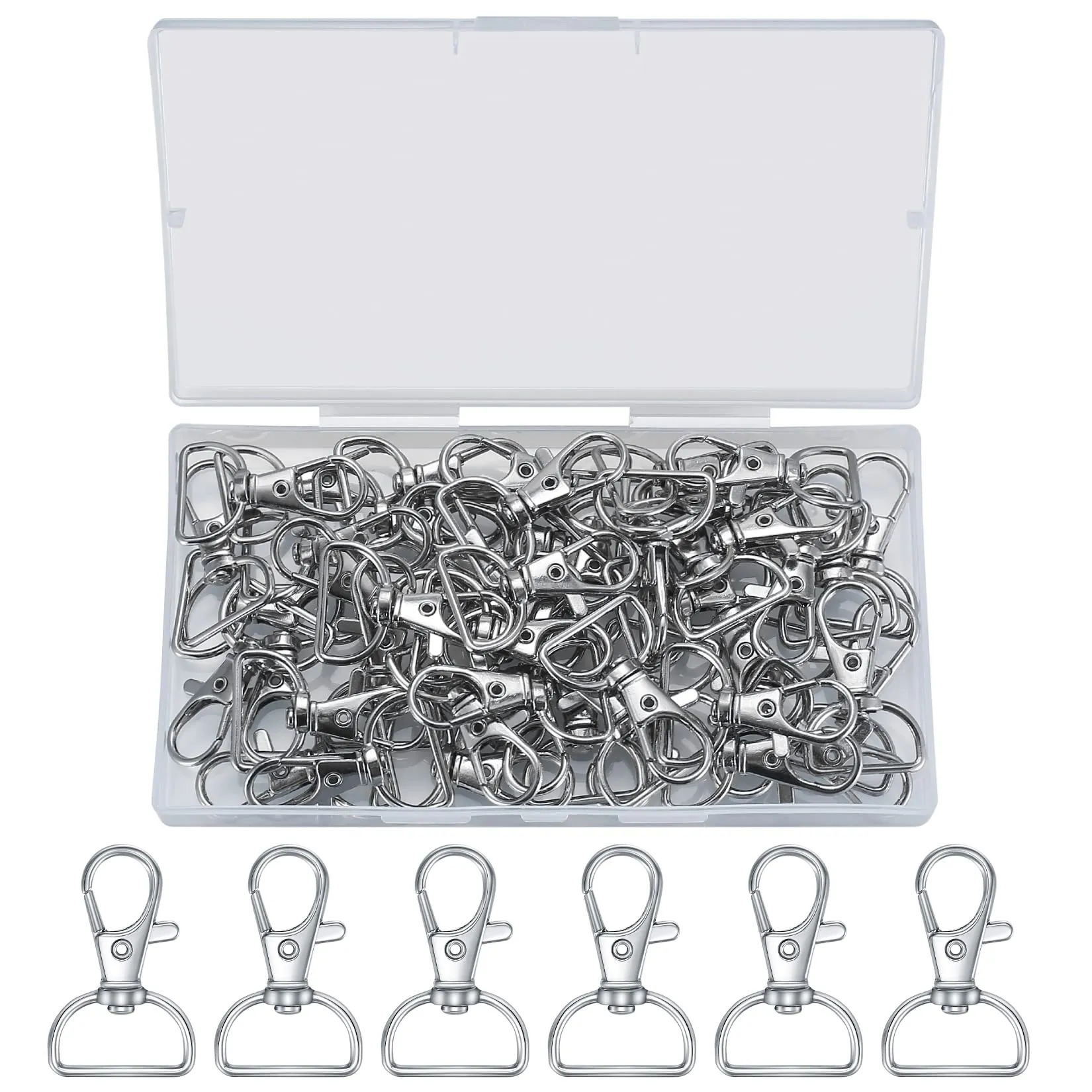 MMDBD Schlüsselanhänger Set, 50 Stück D-Ringe mit Karabinerhaken und Spaltringen, Drehverschluss für DIY Schmuckherstellung, Silber - immagine 1