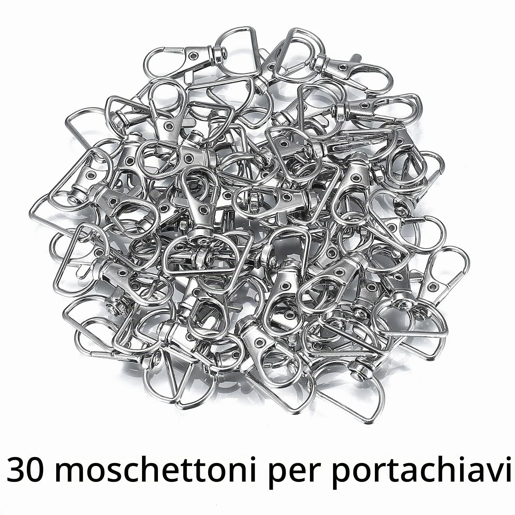 MMDBD Schlüsselanhänger Set, 50 Stück D-Ringe mit Karabinerhaken und Spaltringen, Drehverschluss für DIY Schmuckherstellung, Silber - immagine 3