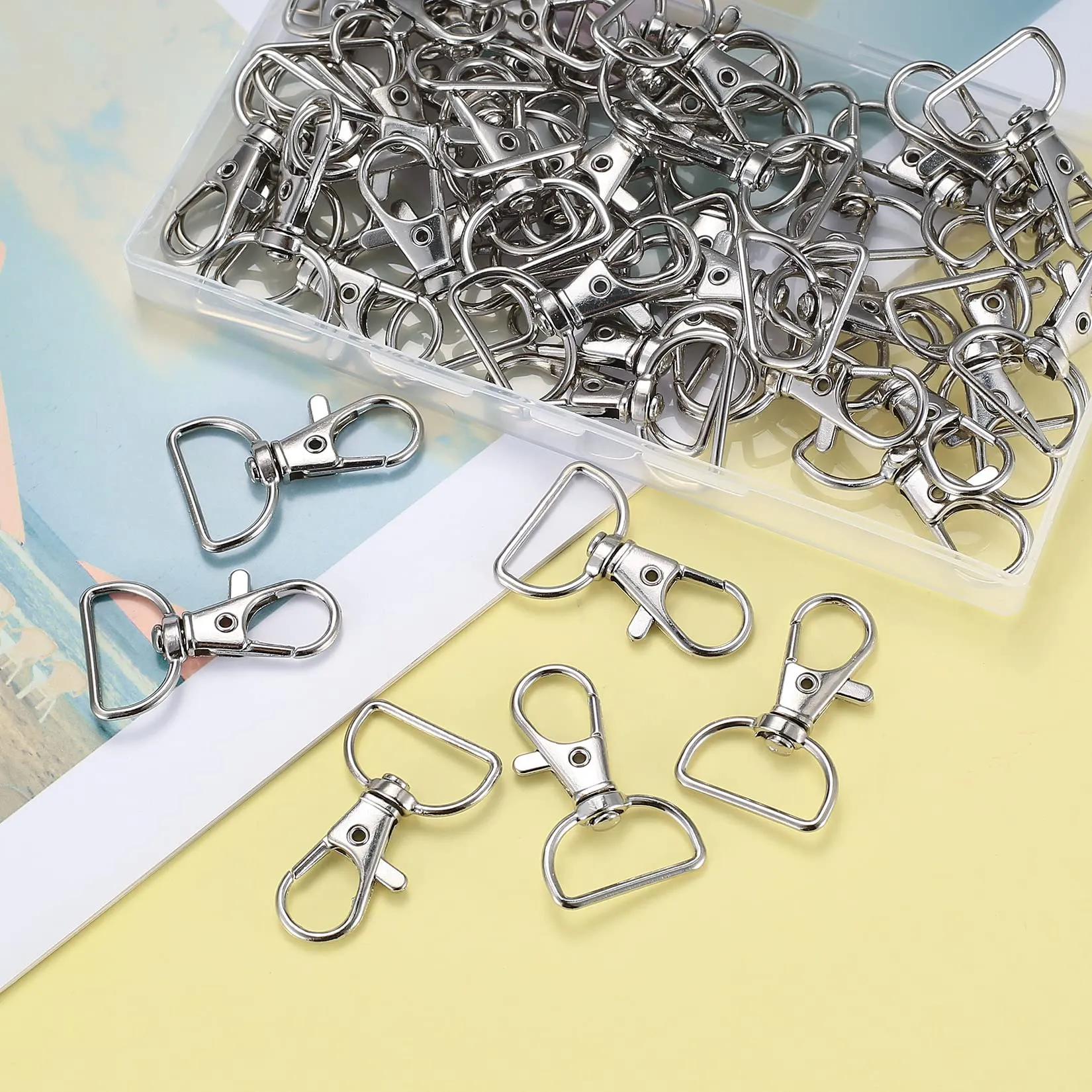 MMDBD Schlüsselanhänger Set, 50 Stück D-Ringe mit Karabinerhaken und Spaltringen, Drehverschluss für DIY Schmuckherstellung, Silber - immagine 4