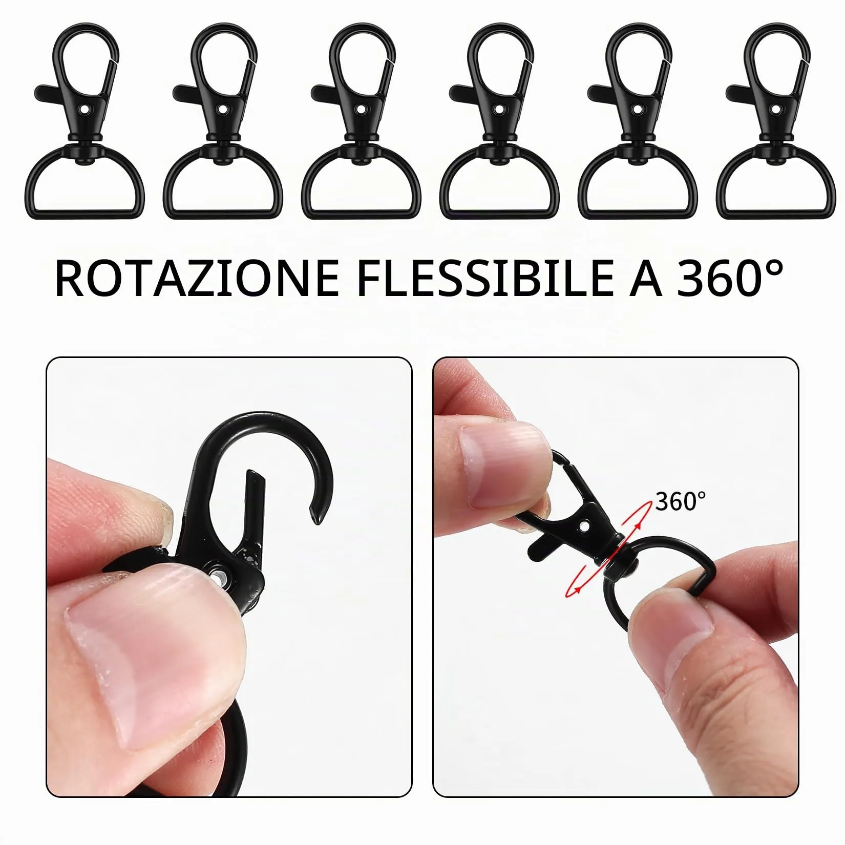 MMDBD 25 Pezzi Moschettoni per Borse, Chiusure Girevoli in Metallo Artiglio di Aragosta, Nero - immagine 3