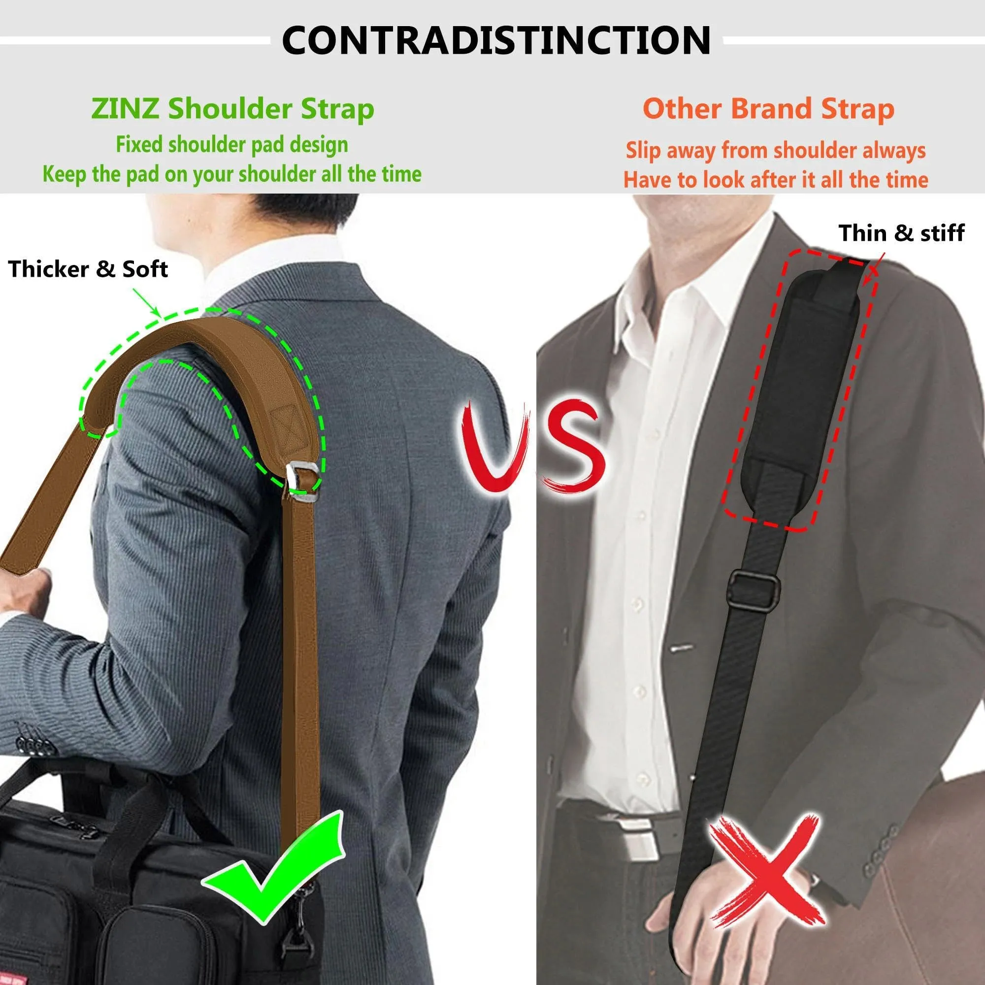 ZINZ Cinturino Regolabile con Imbottitura Fissa, 57", Kaki Scuro - immagine 4