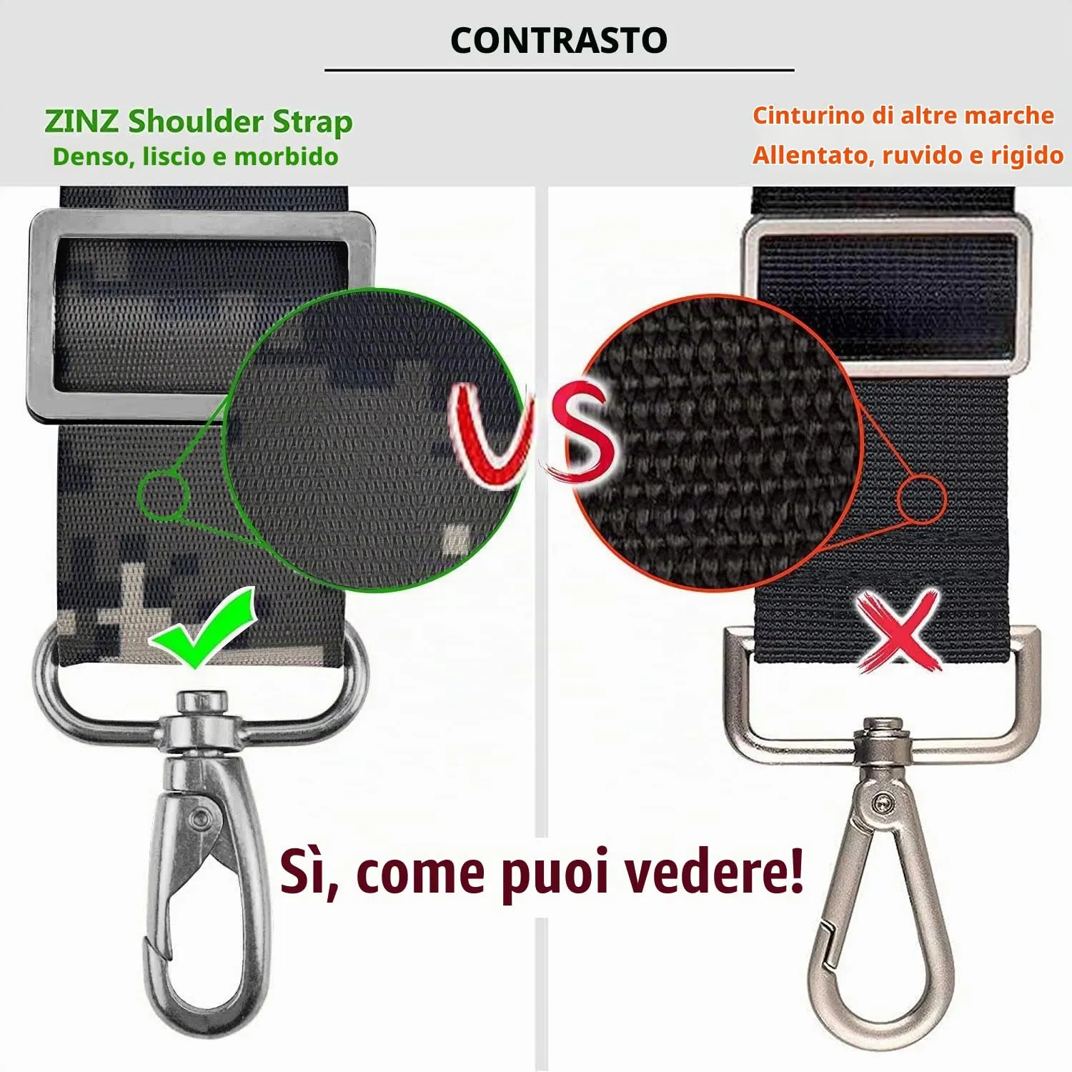 ZINZ Cinturino Regolabile con Imbottitura Fissa, 57", Grigio Mimetico - immagine 3