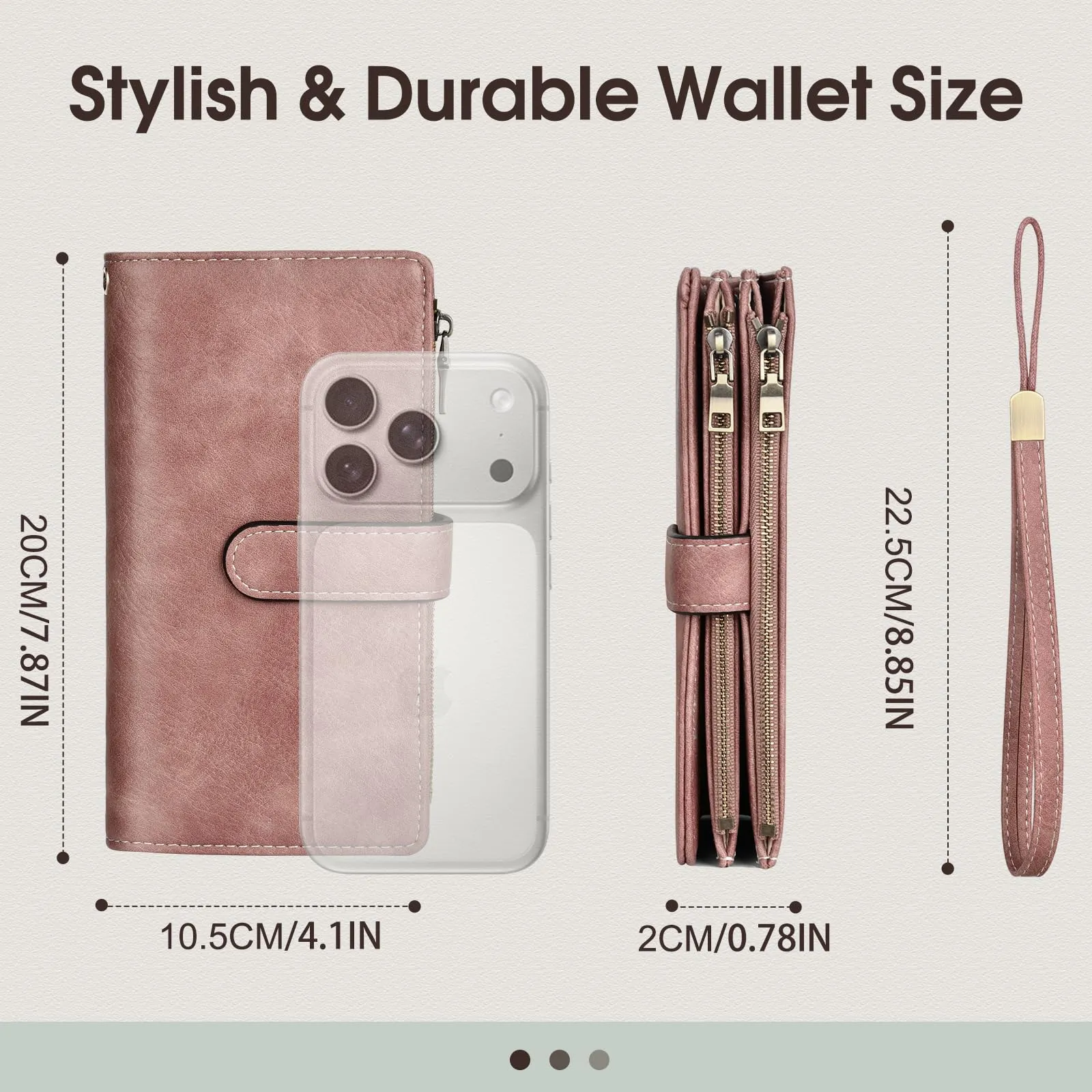 VOBUKE Portafoglio Donna in Pelle Vintage con Blocco RFID, 16 Porta Carte, 5 Scomparti Banconote, Cerniera e Tracolla Staccabile - immagine 5